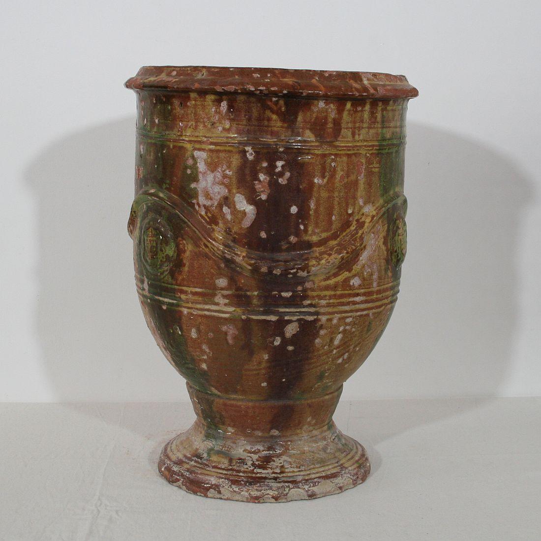 Hand-Crafted 19th Century French Glazed Terracotta Anduze Vase, Planter