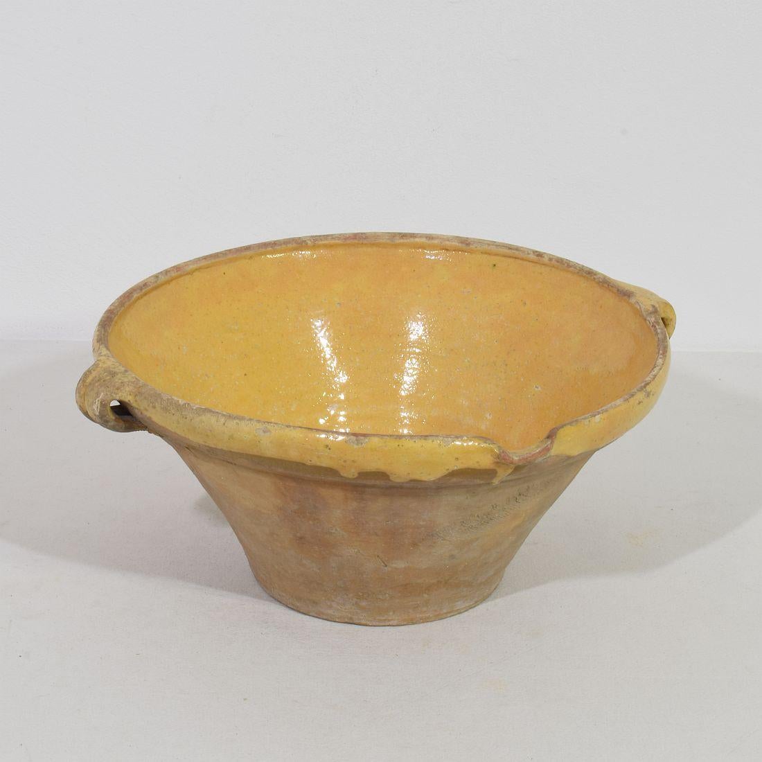 French Provincial 19th Century French Glazed Terracotta Dairy Bowl or Tian For Sale