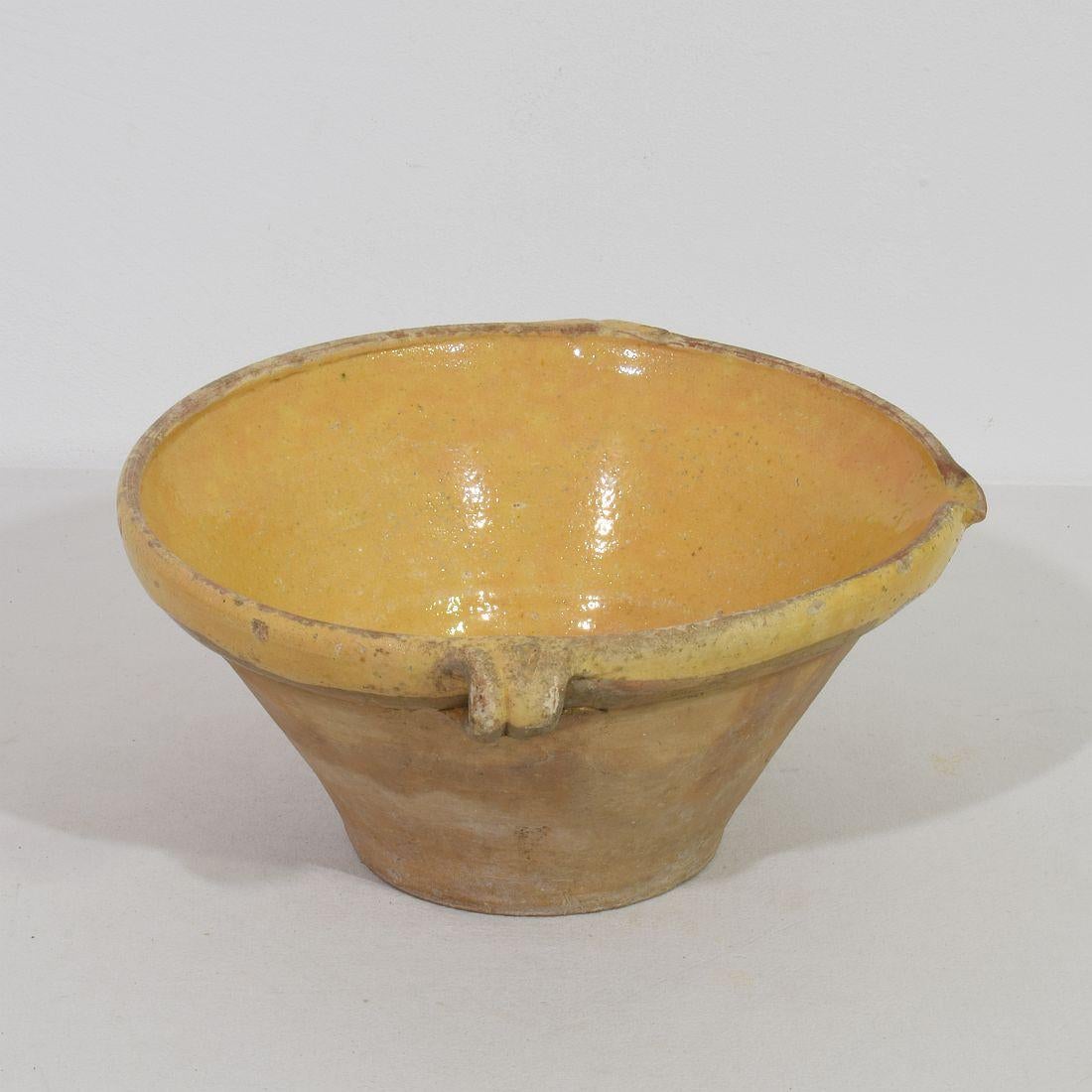 Hand-Crafted 19th Century French Glazed Terracotta Dairy Bowl or Tian For Sale
