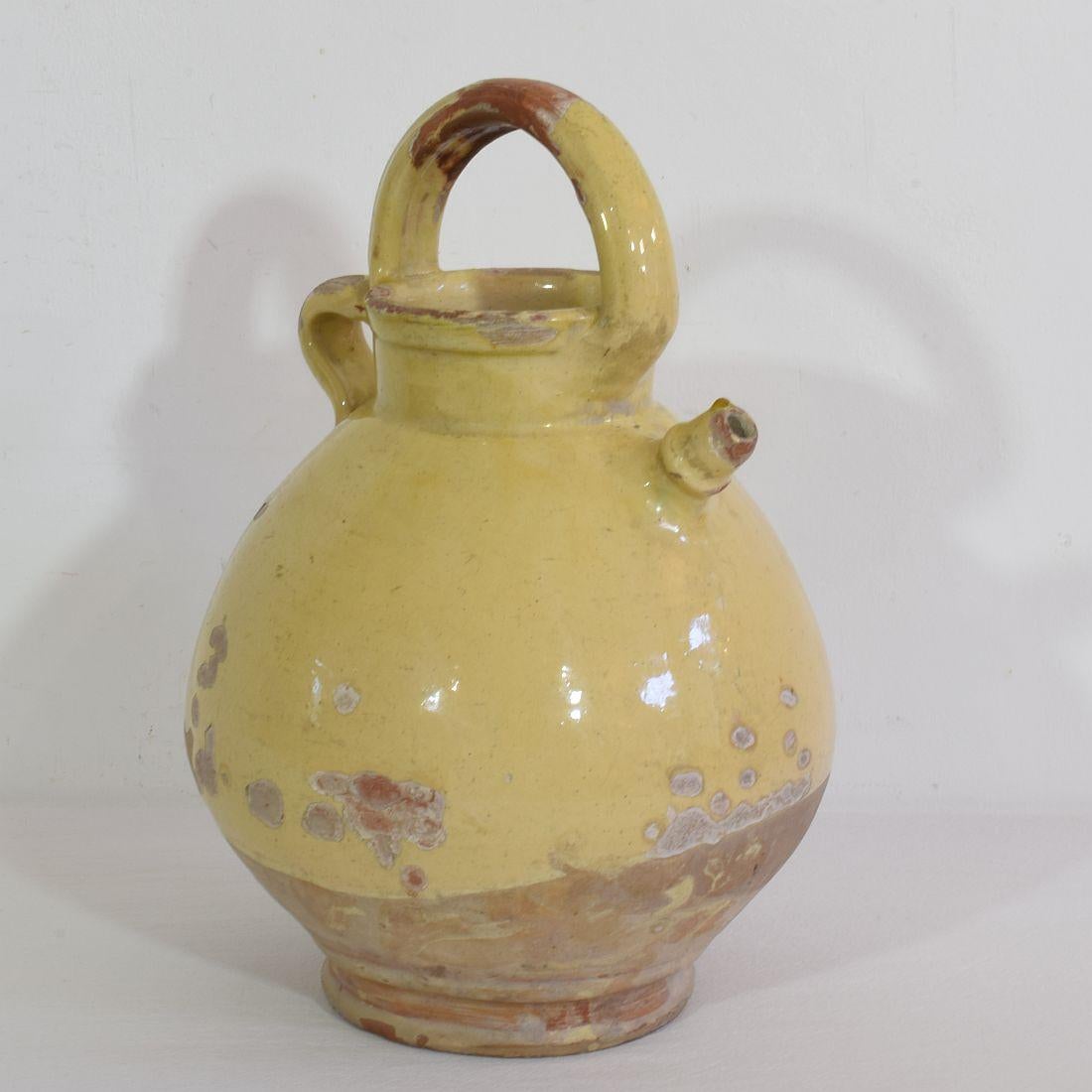 French Provincial 19th Century French Glazed Terracotta Jug or Water Cruche