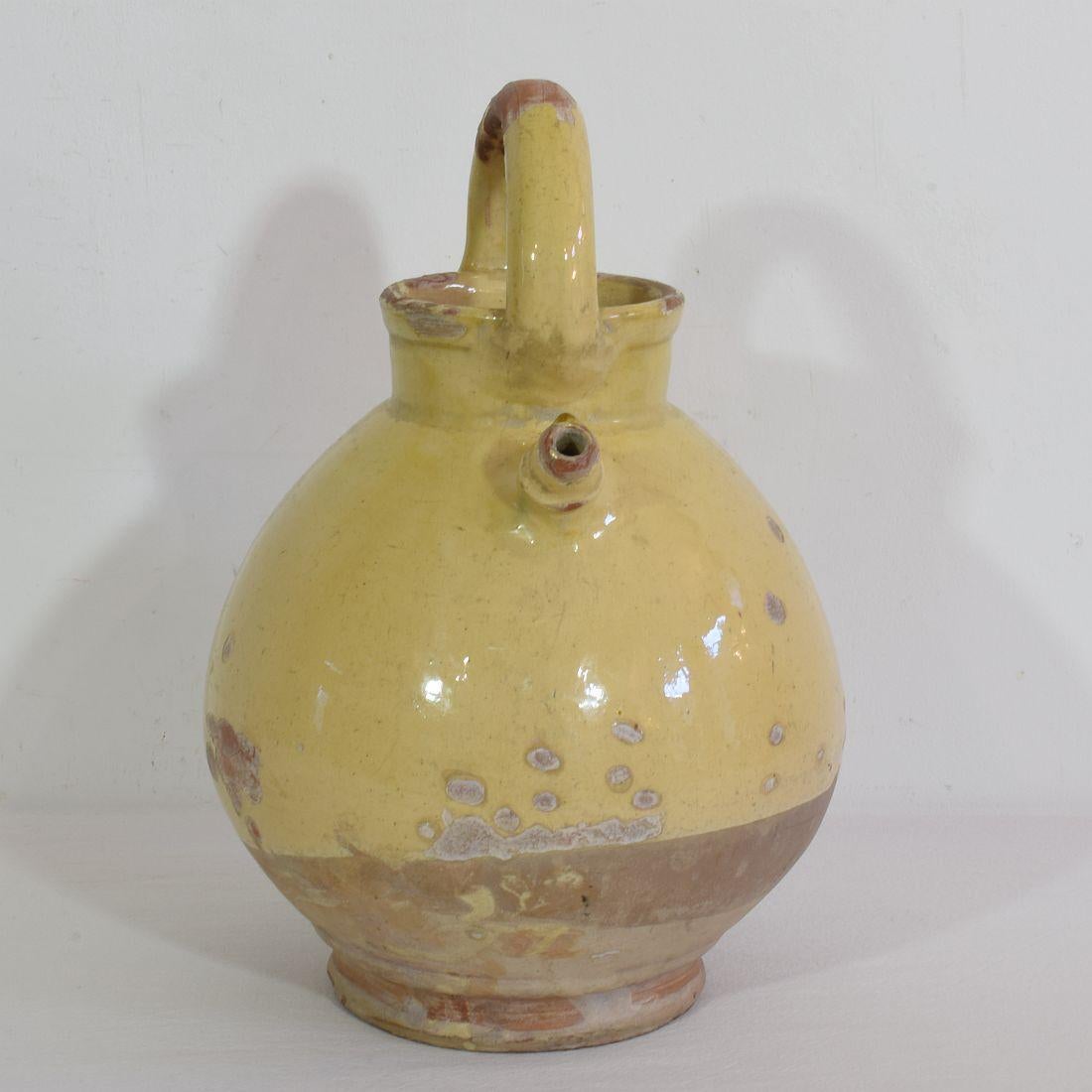 19th Century French Glazed Terracotta Jug or Water Cruche In Good Condition In Buisson, FR