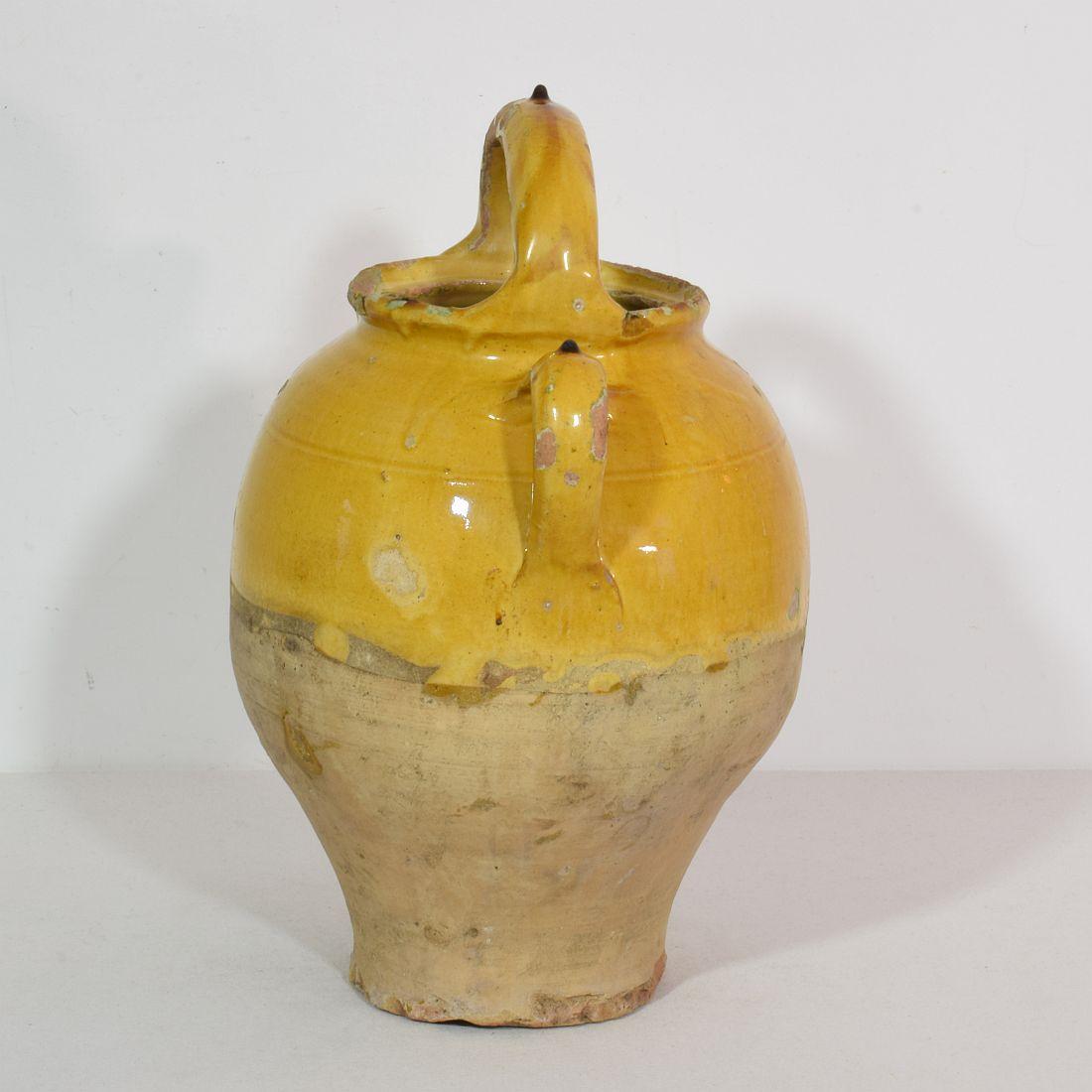 19th Century, French, Glazed Terracotta Jug or Water Cruche In Good Condition In Buisson, FR