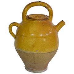 19th Century French Glazed Terracotta Jug or Water Cruche