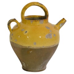 19th Century French Glazed Terracotta Jug or Water Cruche