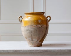 19th Century French Glazed Terracotta Jug with Ochre Yellow Glaze