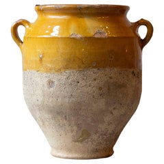 19th Century French Glazed Terracotta Jug with Ochre Yellow Glaze