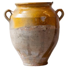 19th Century French Glazed Terracotta Jug with Ochre Yellow Glaze