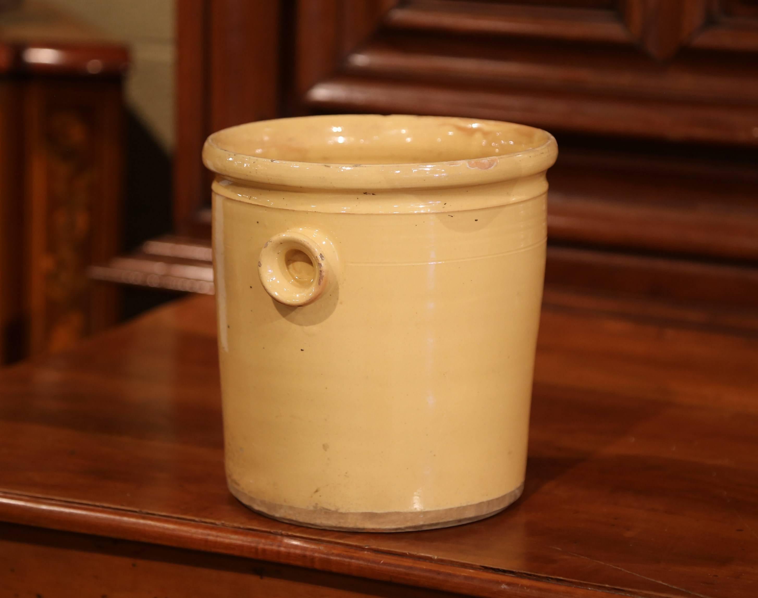 19th Century French Glazed Terracotta Kitchen Utensils Pot In Excellent Condition In Dallas, TX