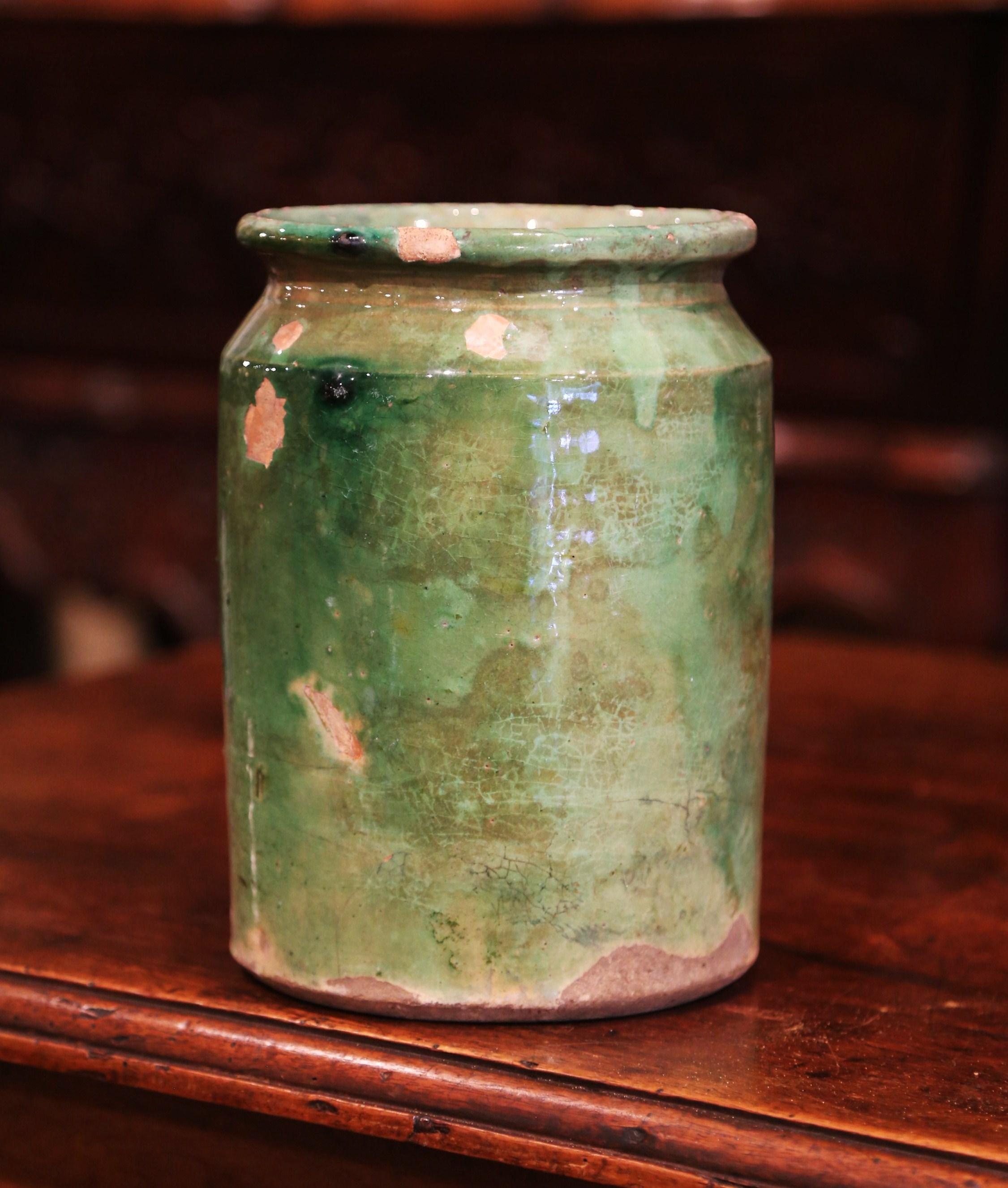 19th Century French Glazed Terracotta Kitchen Utensils Pot from Provence im Zustand „Hervorragend“ in Dallas, TX