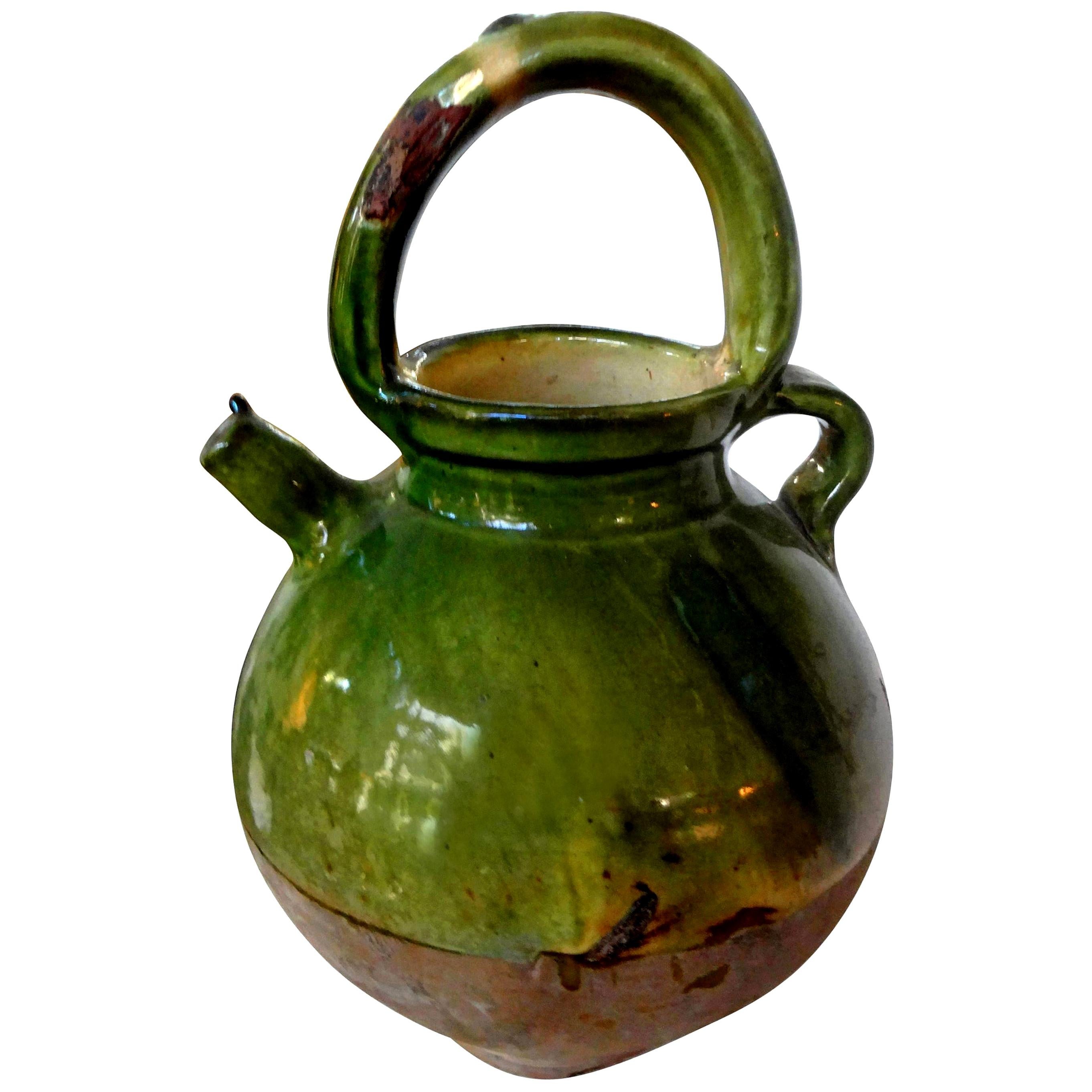 19th Century French Glazed Terracotta Vessel or Pitcher