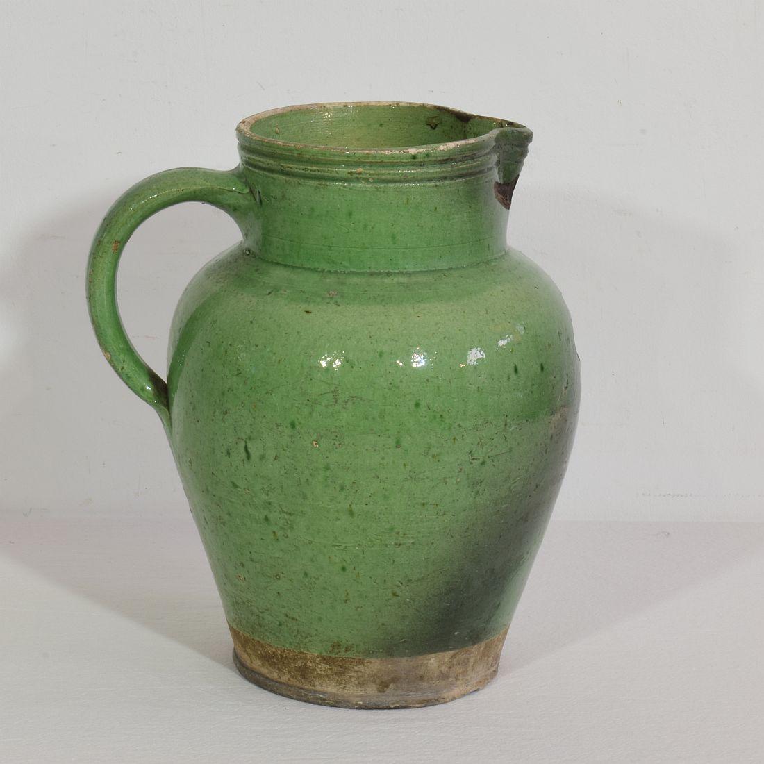 19th Century, French Glazed Terracotta Water Jug In Good Condition In Buisson, FR