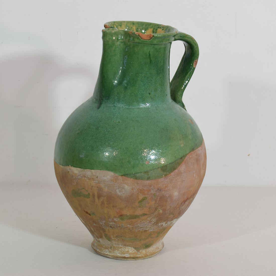 19th Century, French Glazed Terracotta Water Jug In Good Condition In Buisson, FR