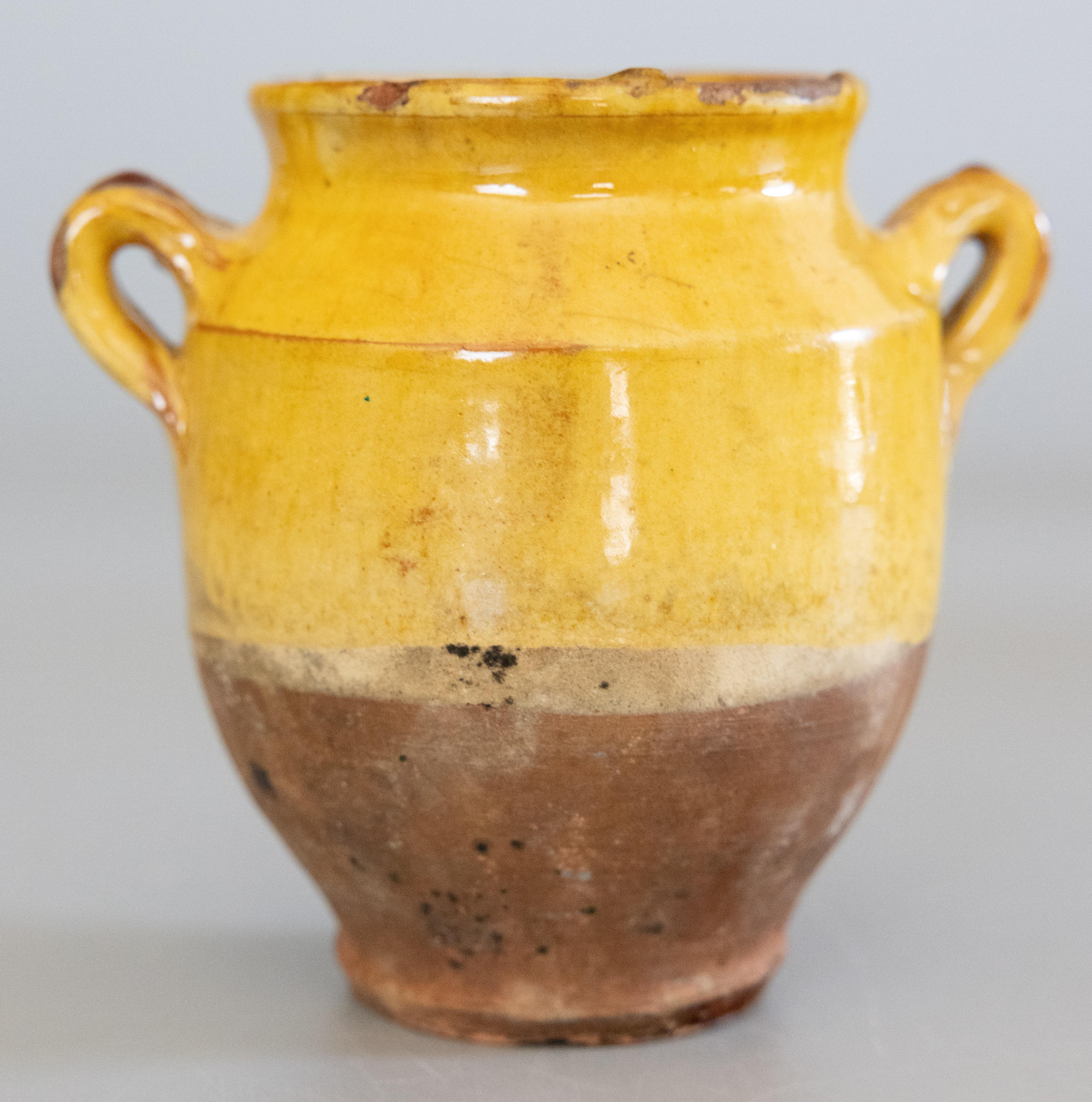 19th Century French Petite Glazed Yellow Terracotta Confit Pot In Good Condition For Sale In Pearland, TX