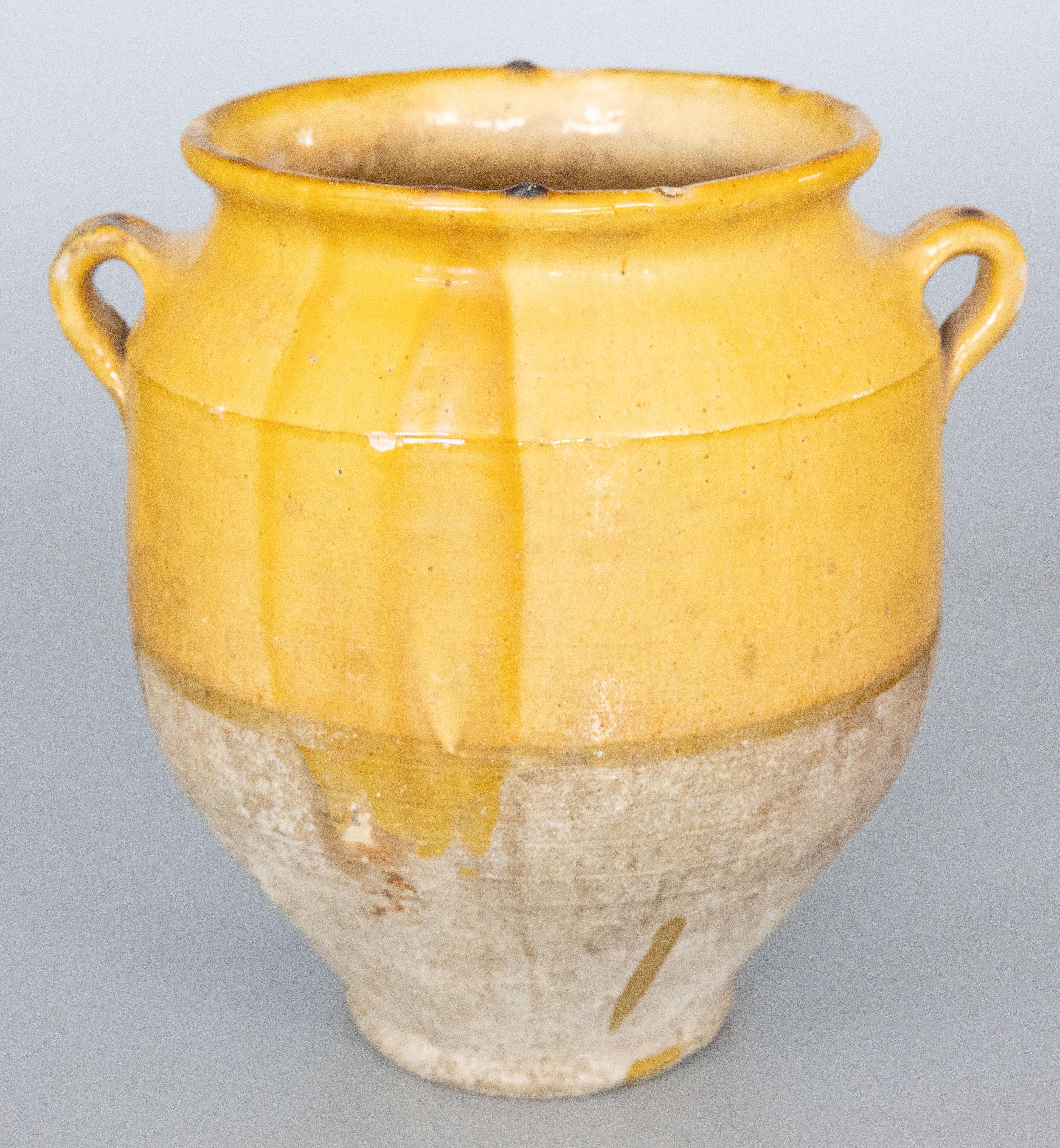19th Century French Glazed Yellow Terracotta Confit Pot In Good Condition In Pearland, TX