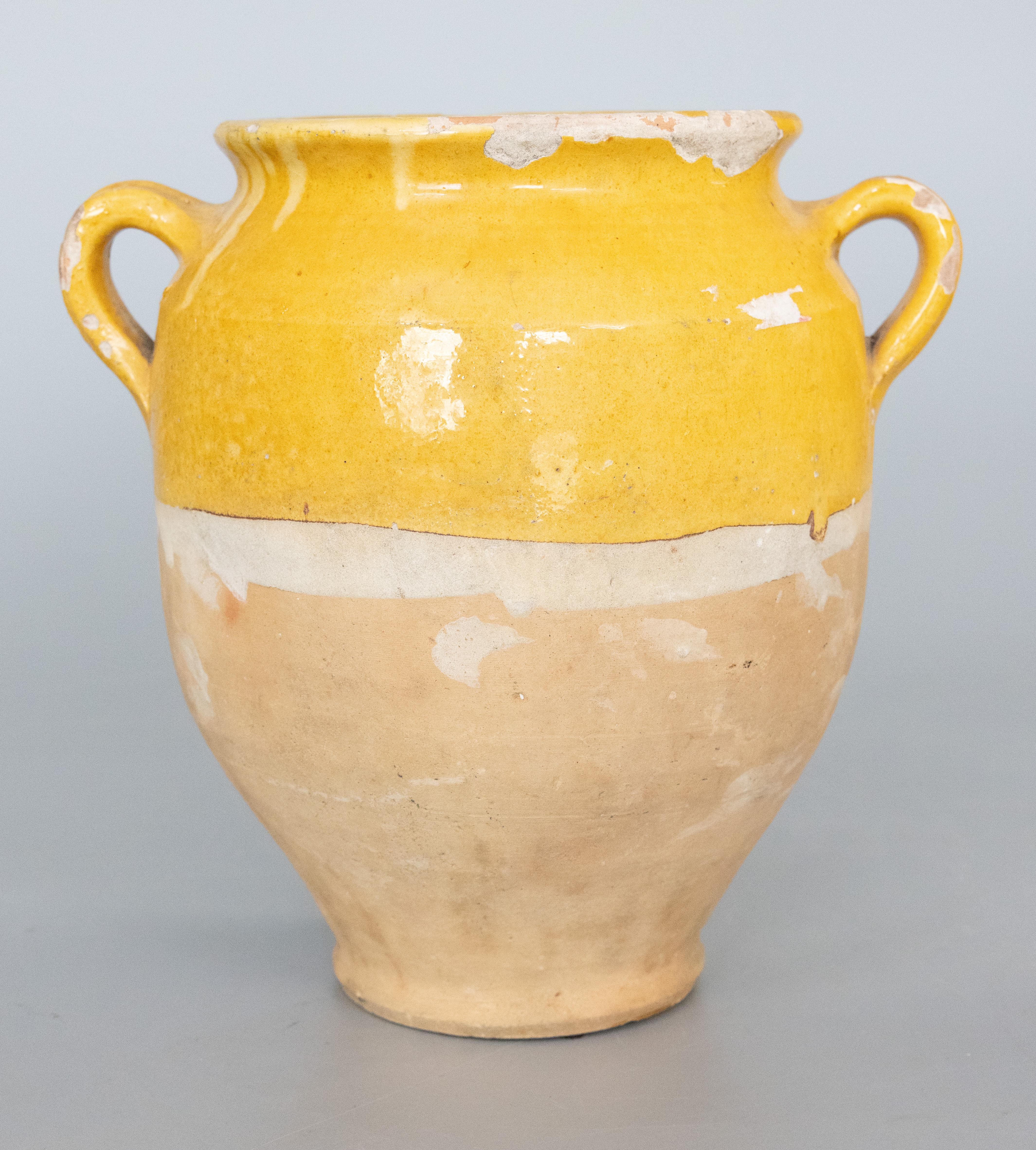 19th Century French Glazed Yellow Terracotta Confit Pot In Good Condition For Sale In Pearland, TX