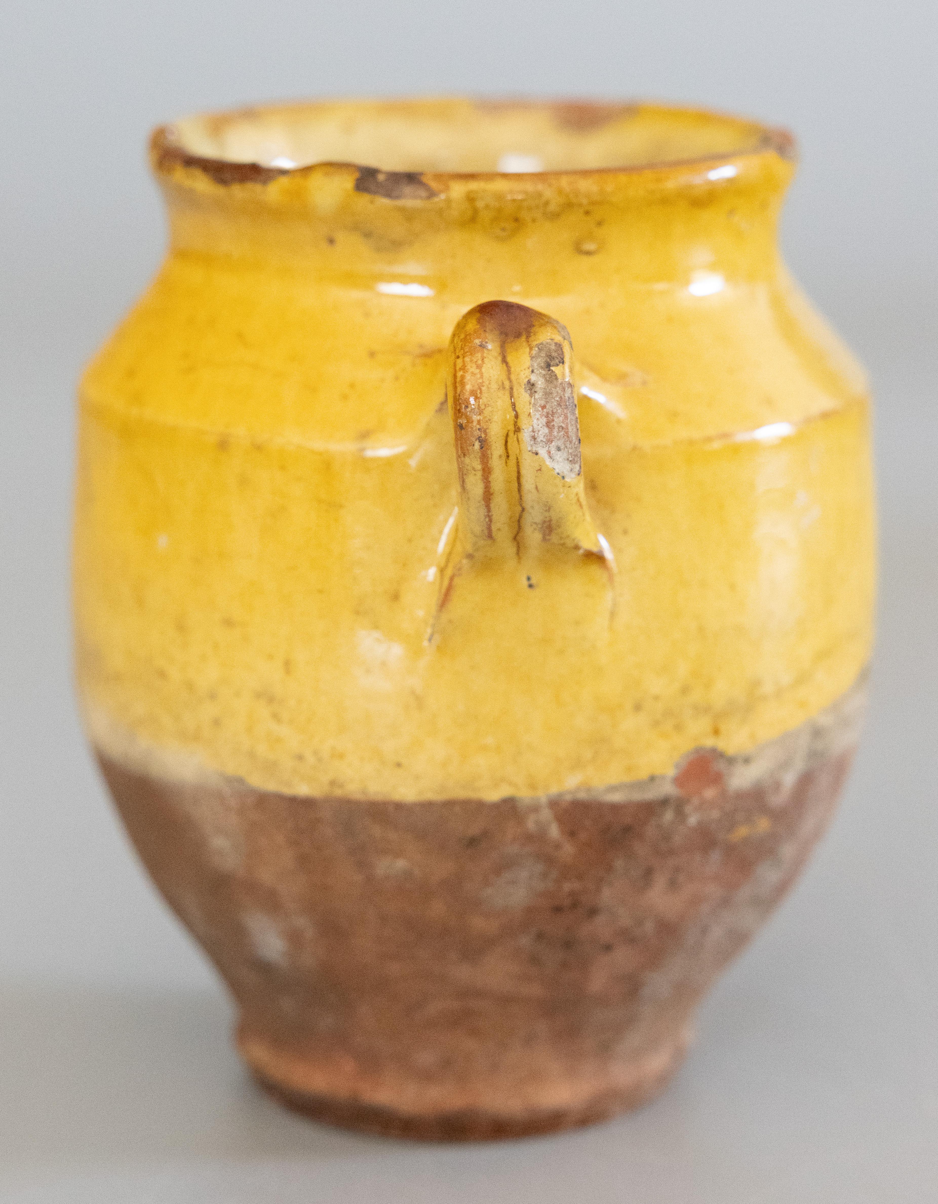 Earthenware 19th Century French Petite Glazed Yellow Terracotta Confit Pot For Sale