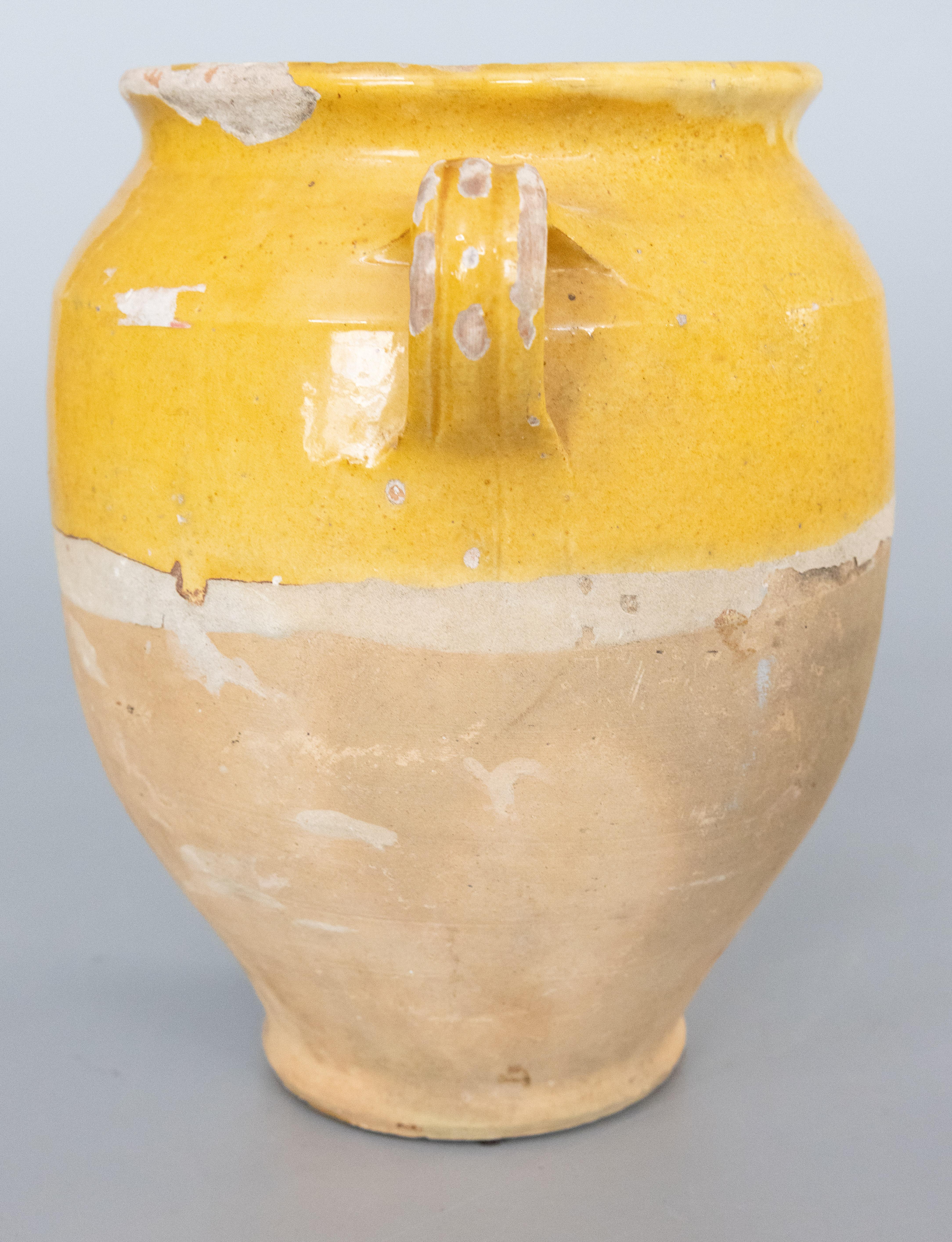 Earthenware 19th Century French Glazed Yellow Terracotta Confit Pot For Sale