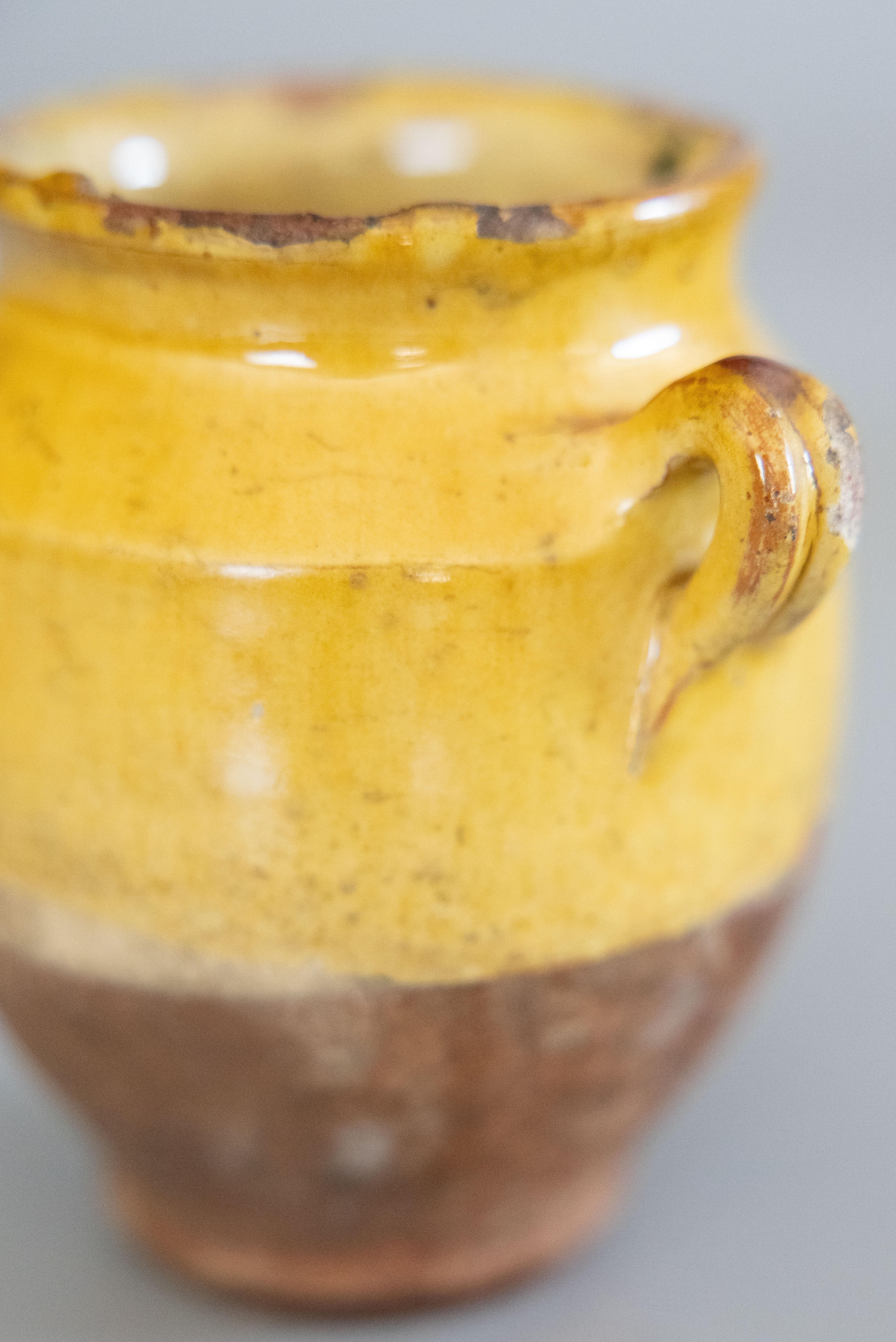 19th Century French Petite Glazed Yellow Terracotta Confit Pot For Sale 2