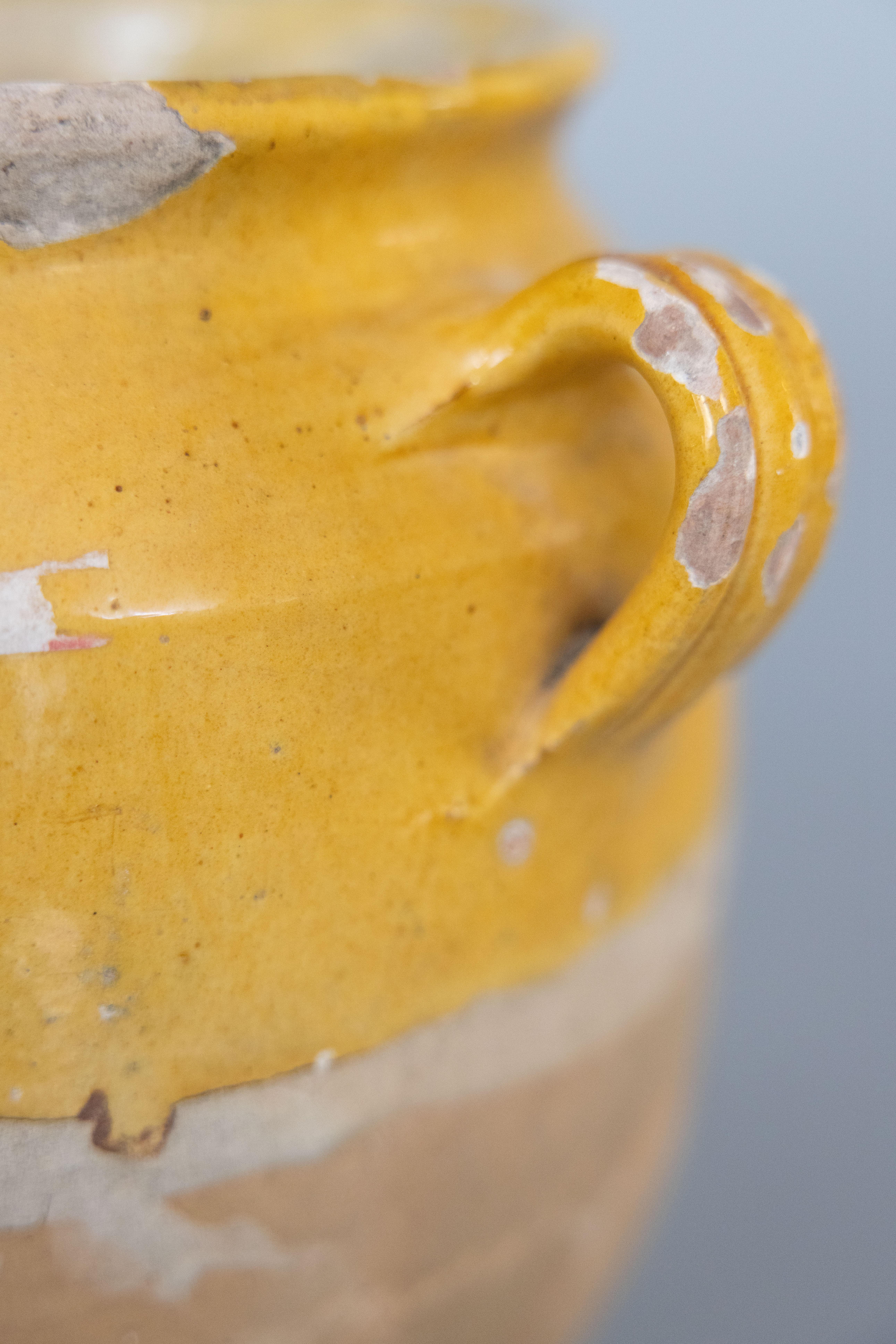 19th Century French Glazed Yellow Terracotta Confit Pot For Sale 2