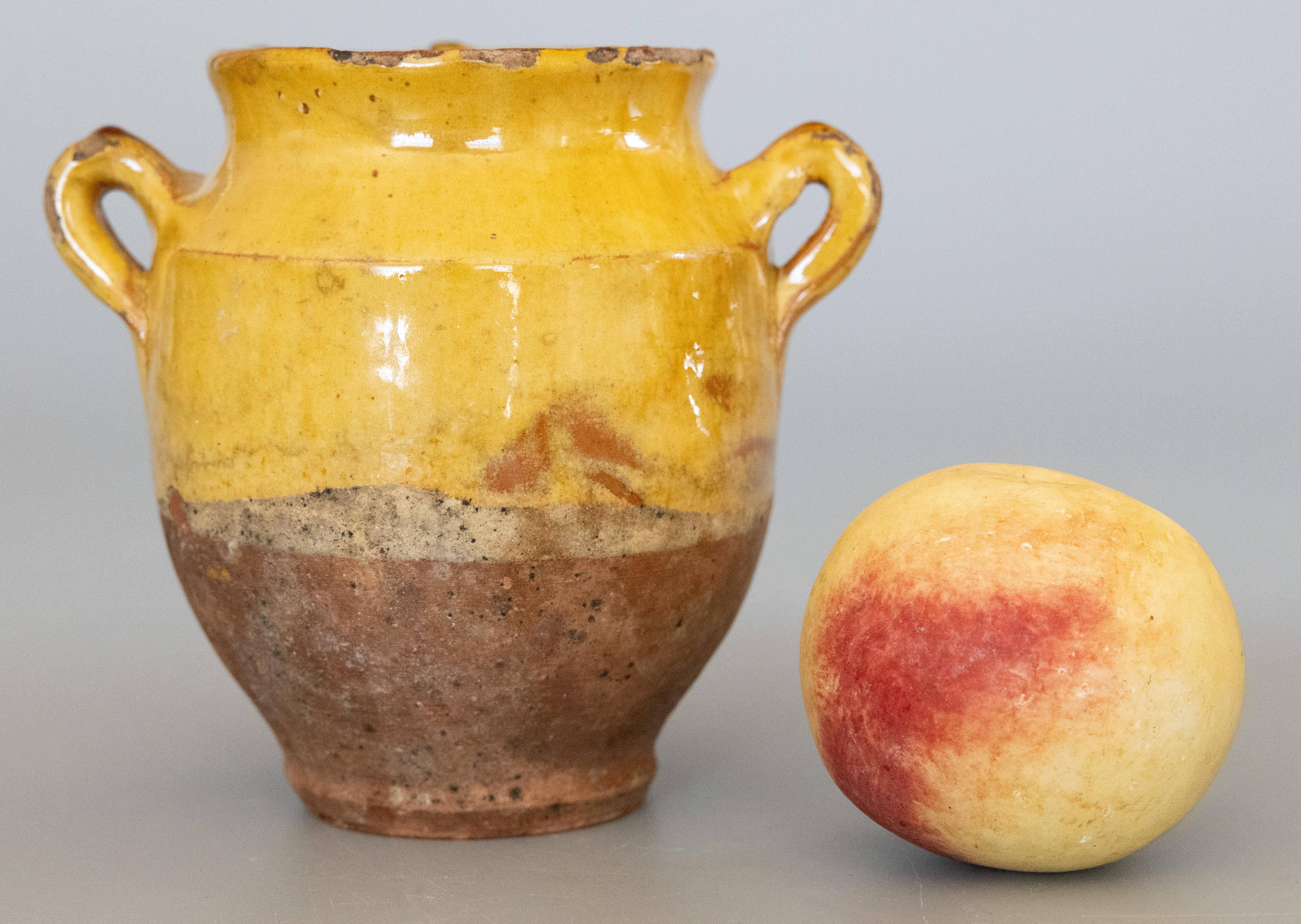 19th Century French Petite Glazed Yellow Terracotta Confit Pot For Sale 4