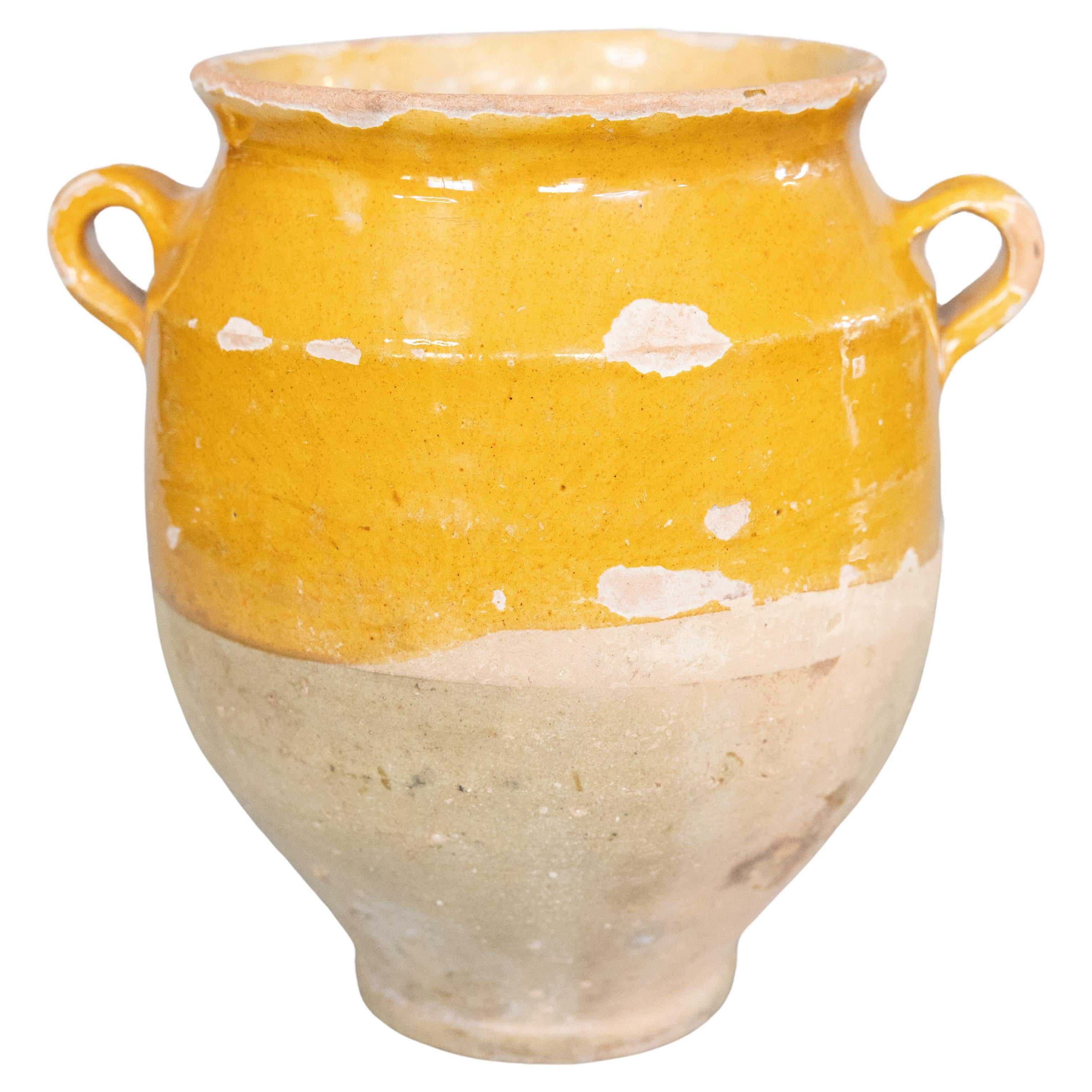 19th Century French Glazed Yellow Terracotta Confit Pot