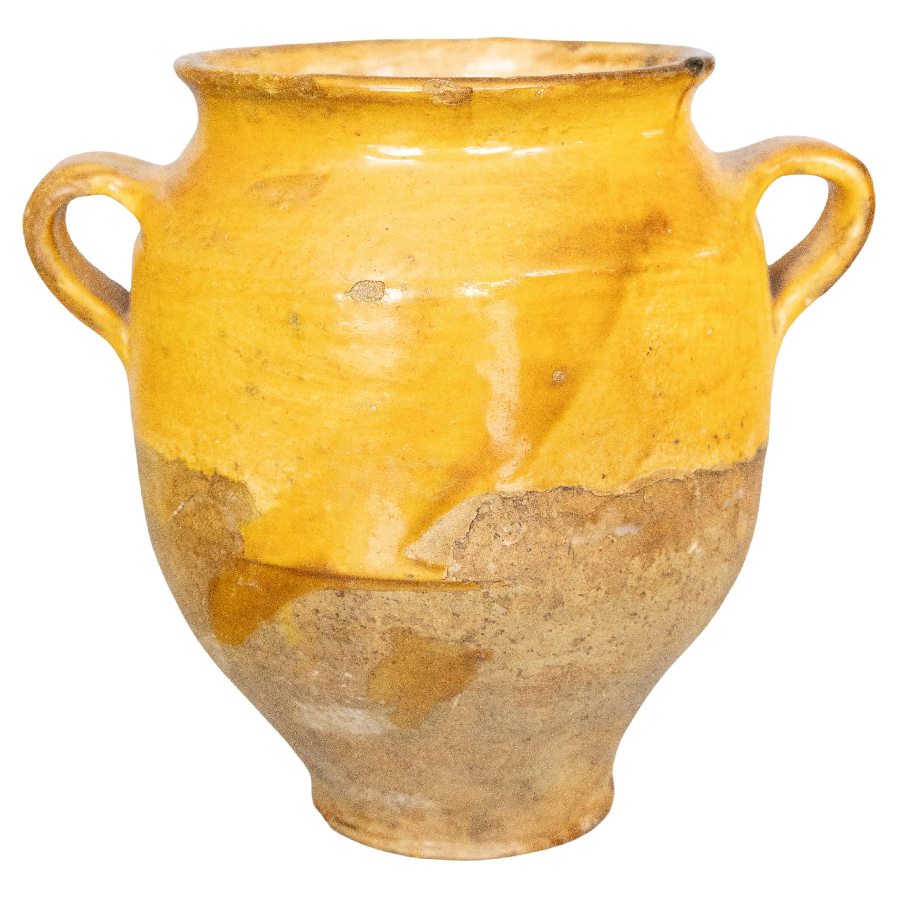 19th Century French Glazed Yellow Terracotta Confit Pot For Sale