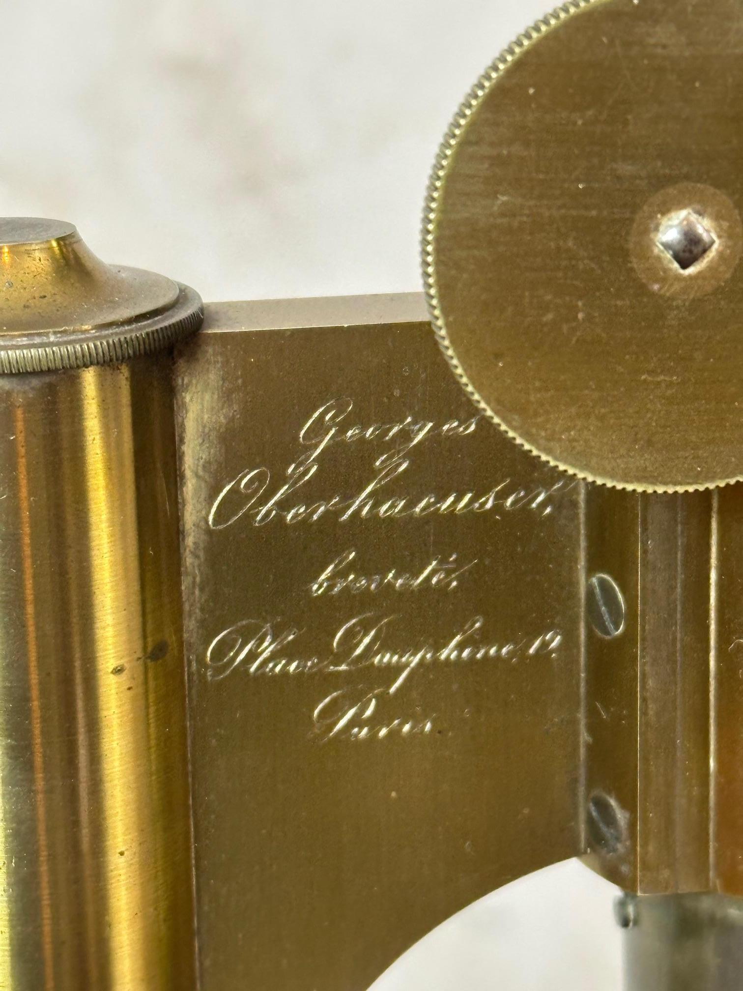 19th century French G.Oberhaueser Brass Achromatic Microscope in its wooden Boxe 2