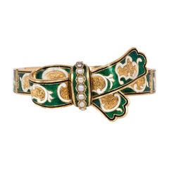 19th Century French Gold and Enamel Buckle Motif Bracelet with Pearl Accents