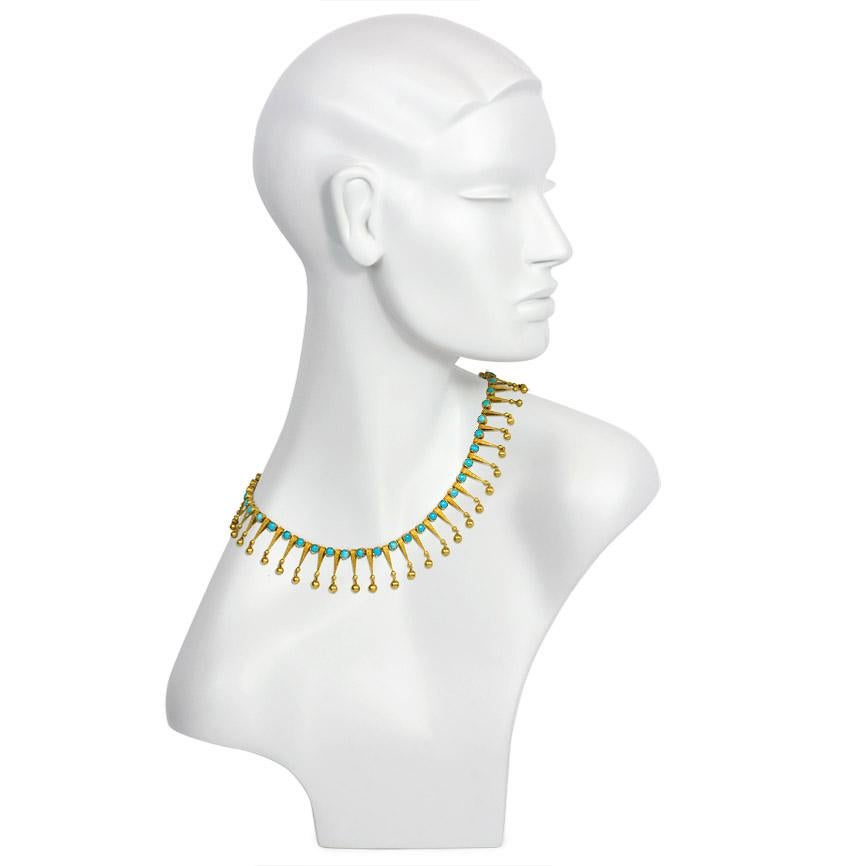19th Century French Gold and Turquoise Fringe Necklace In Good Condition In New York, NY