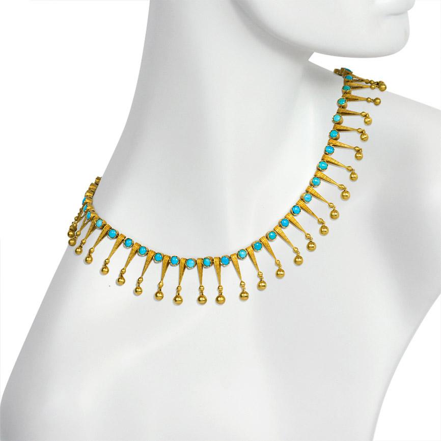 Women's or Men's 19th Century French Gold and Turquoise Fringe Necklace