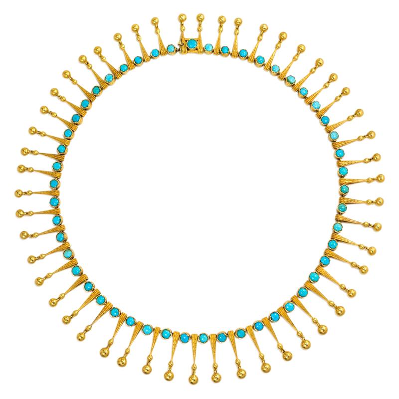 19th Century French Gold and Turquoise Fringe Necklace