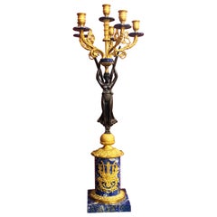19th Century French Gold Bronze Lapis Lazuli Neoclassical Style Candelabras