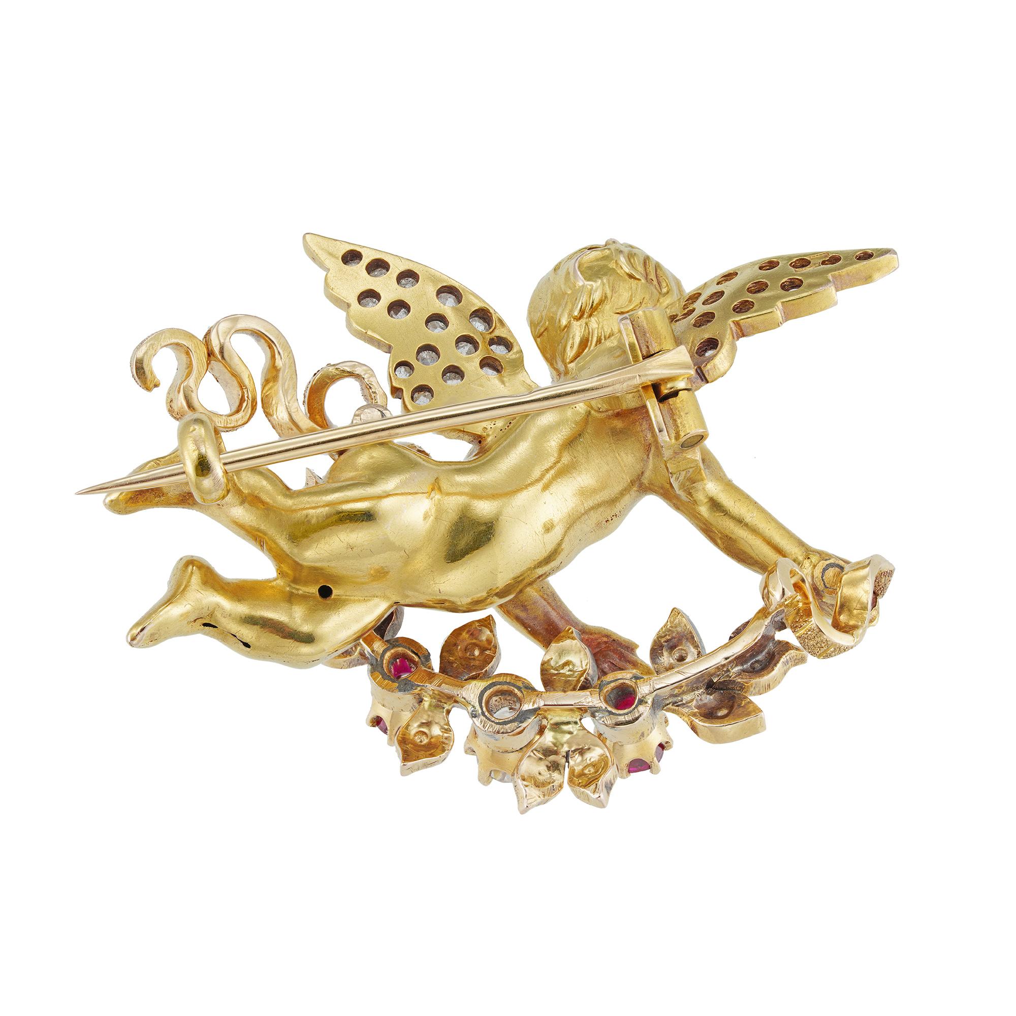 Belle Époque 19th Century French Gold Cherub Brooch For Sale