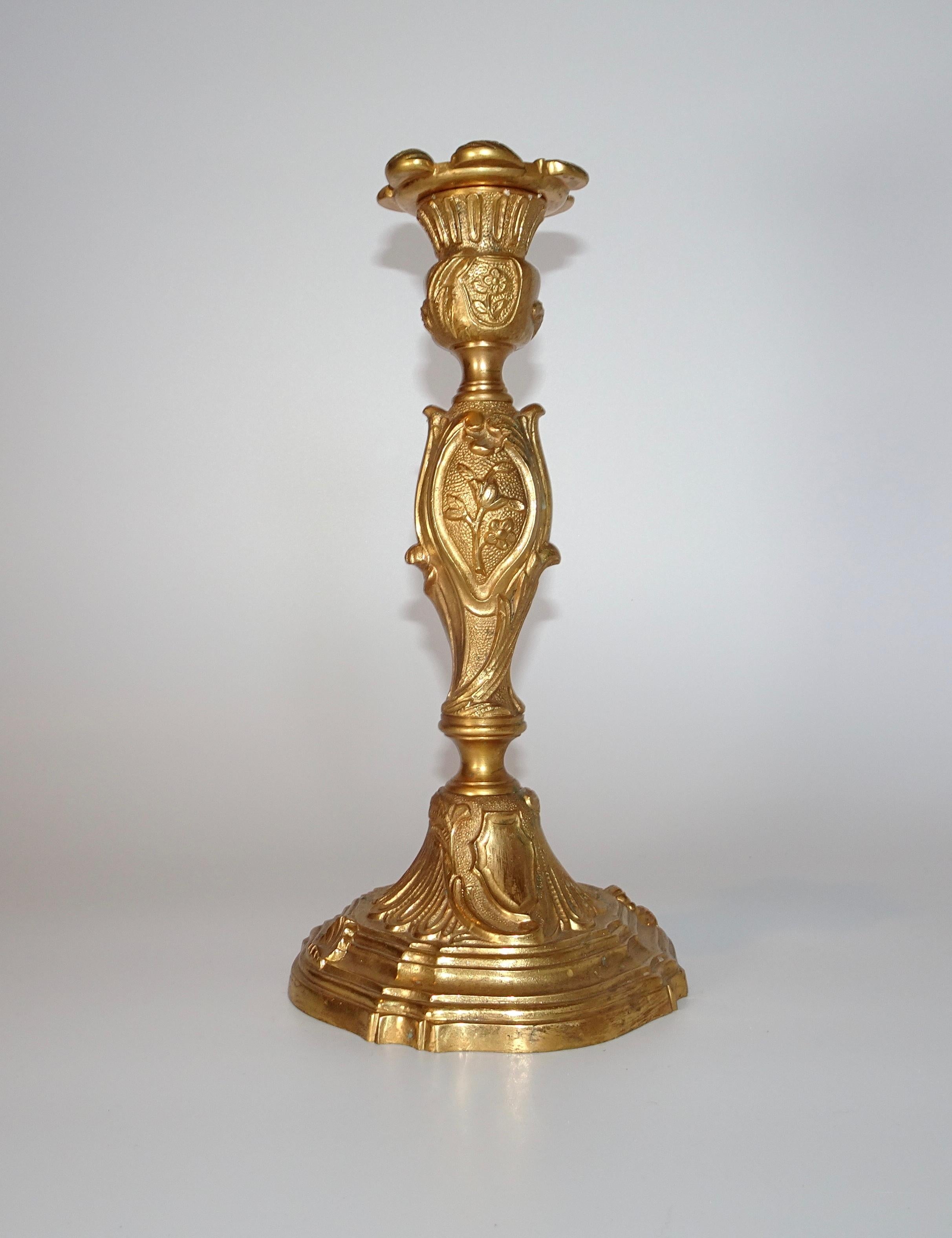 19th Century French Gold Doré Candlestick In Excellent Condition For Sale In Nashville, TN