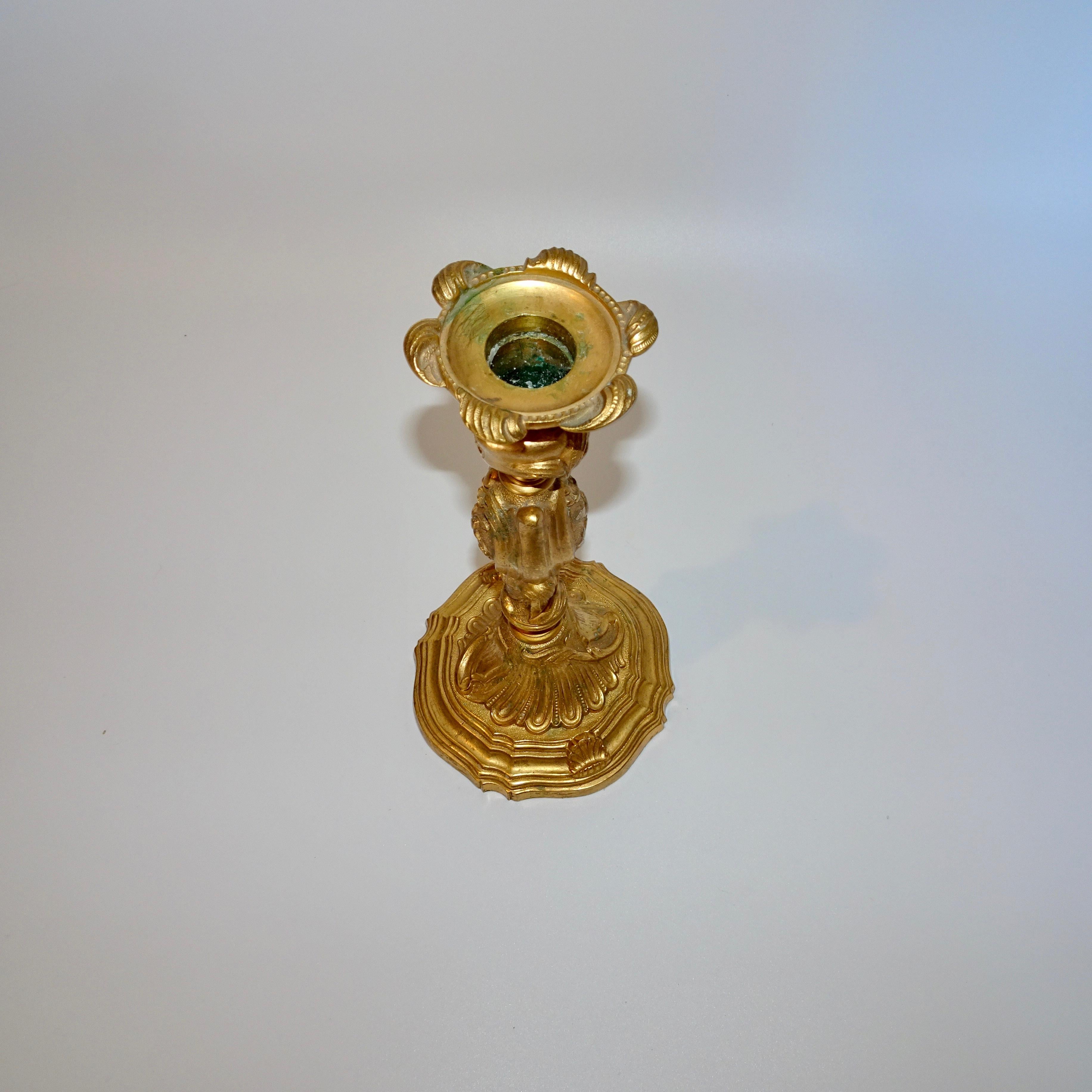 Bronze 19th Century French Gold Doré Candlestick For Sale