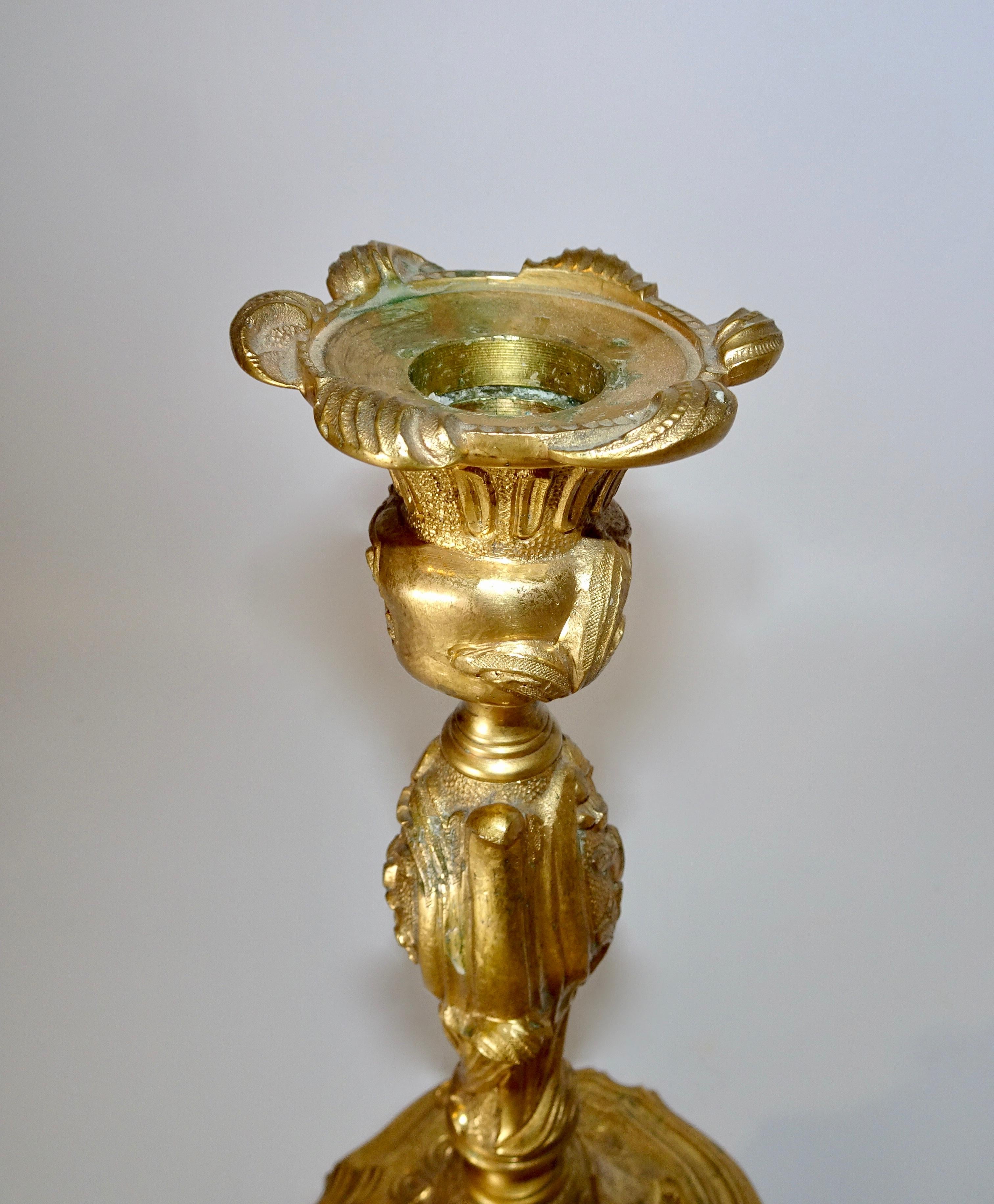 19th Century French Gold Doré Candlestick For Sale 1