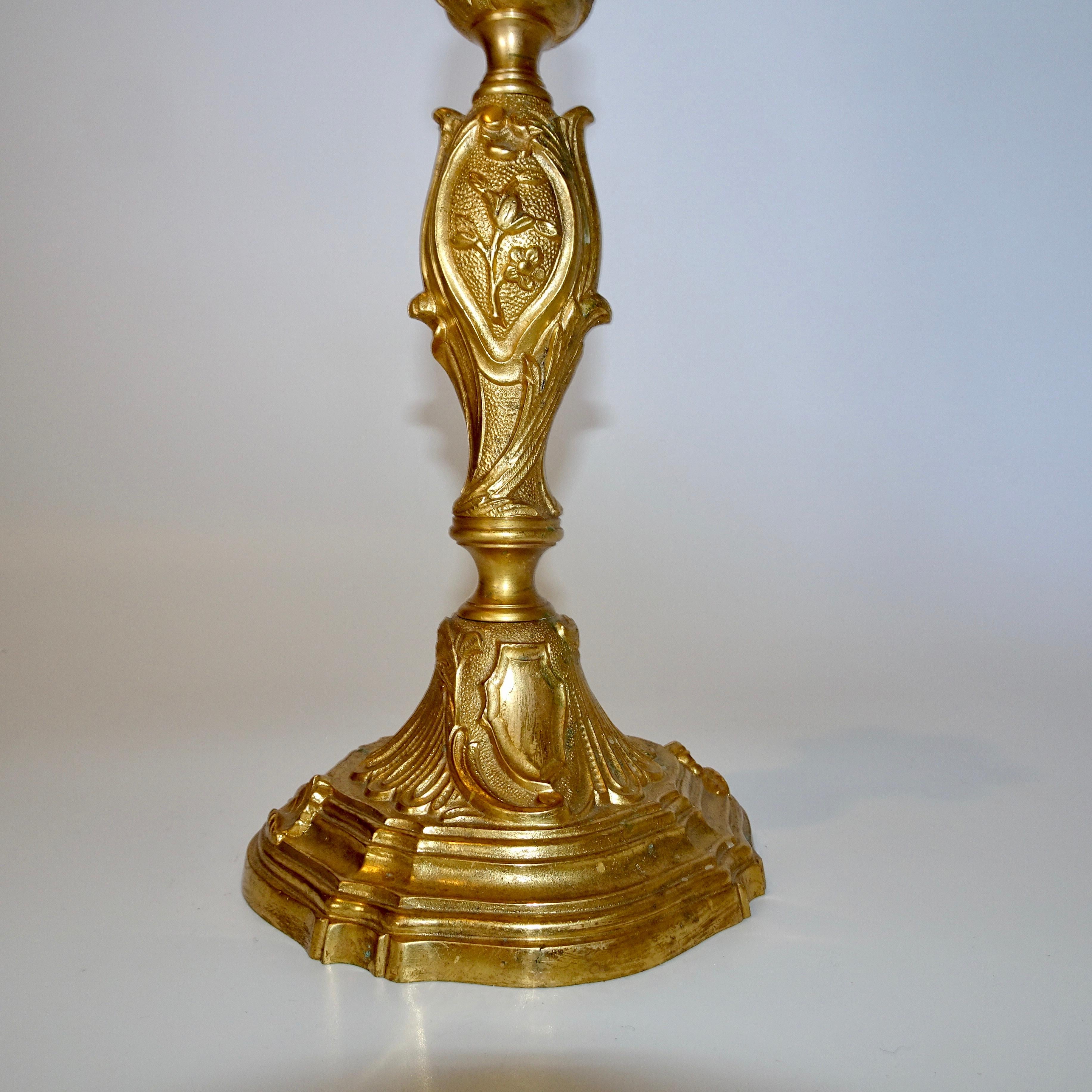 19th Century French Gold Doré Candlestick For Sale 2