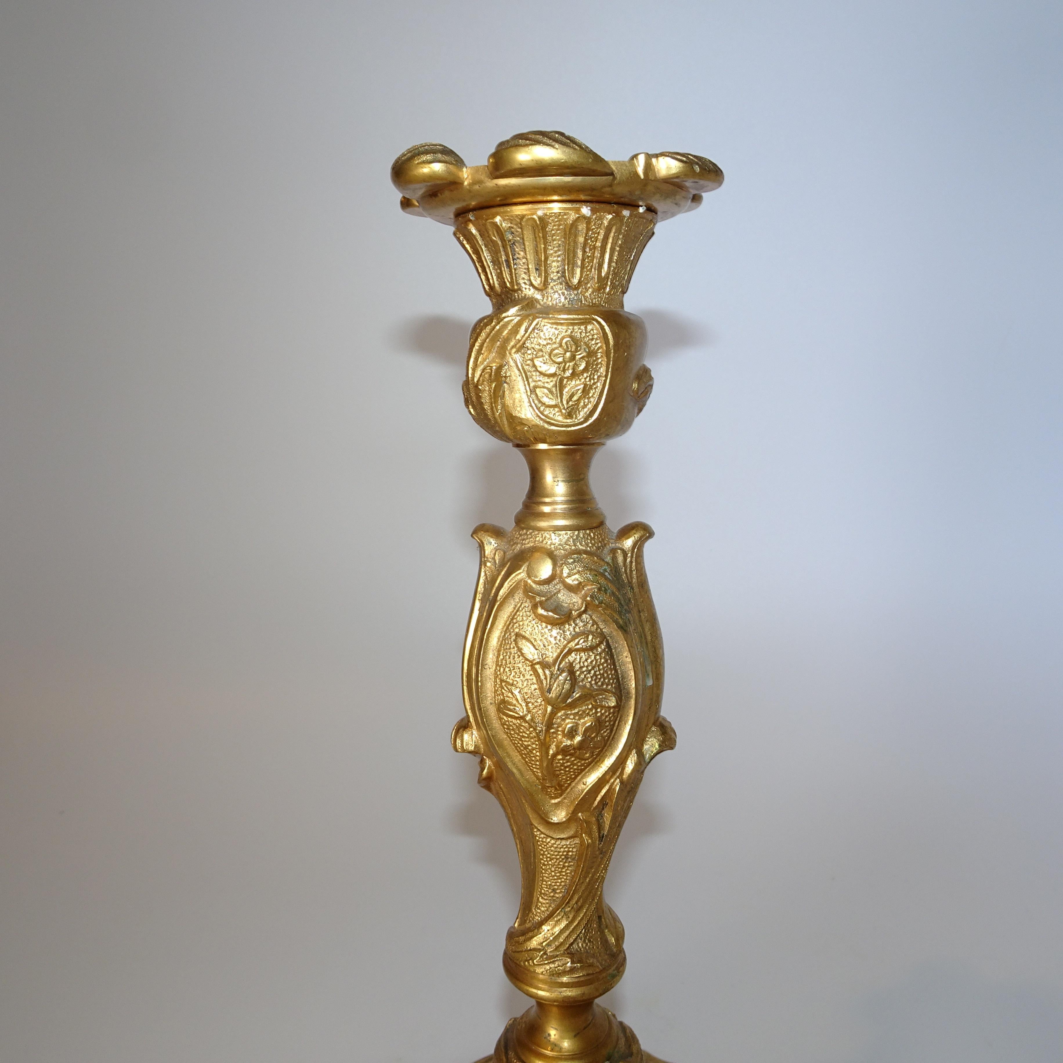 19th Century French Gold Doré Candlestick For Sale 4