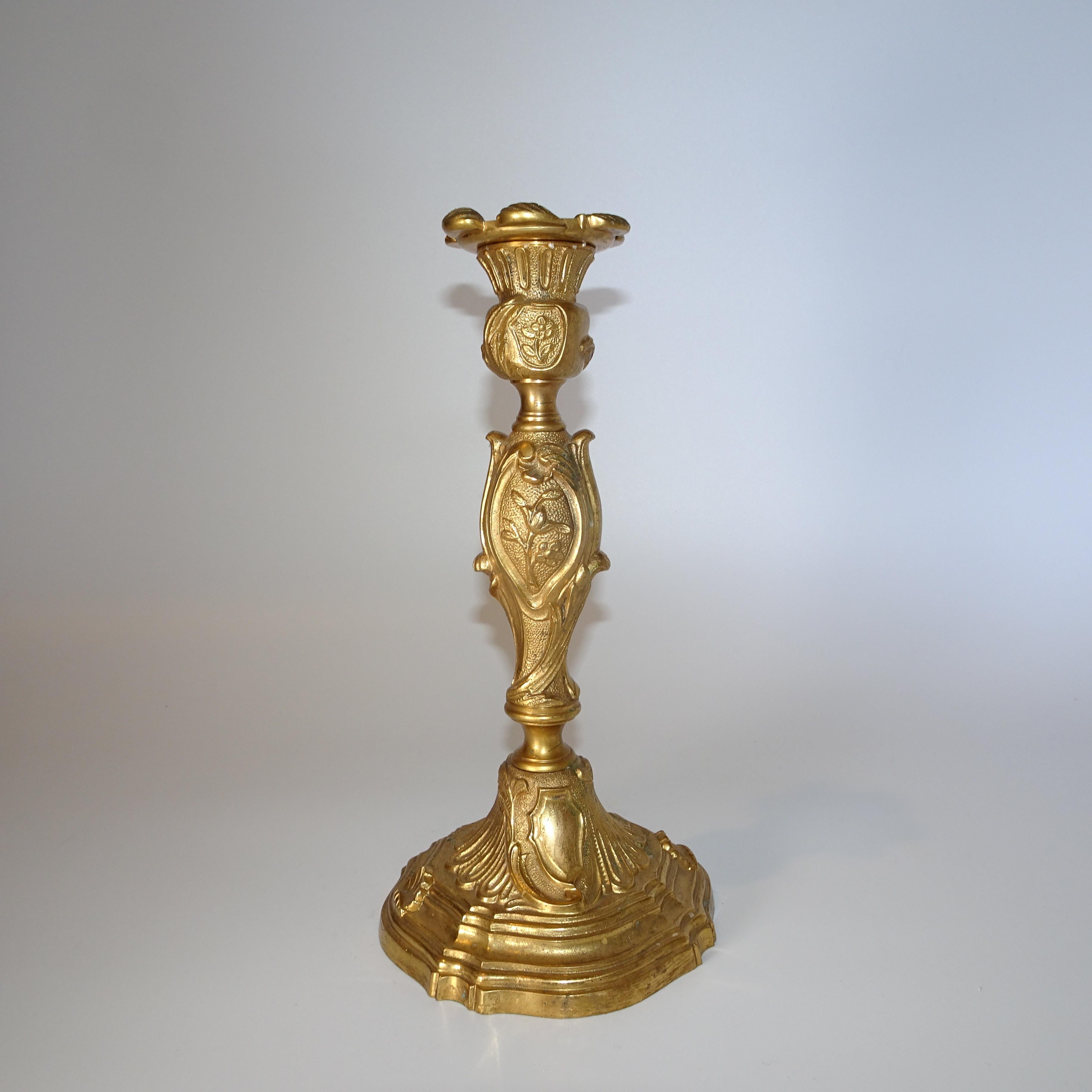 19th Century French Gold Doré Candlestick For Sale 5