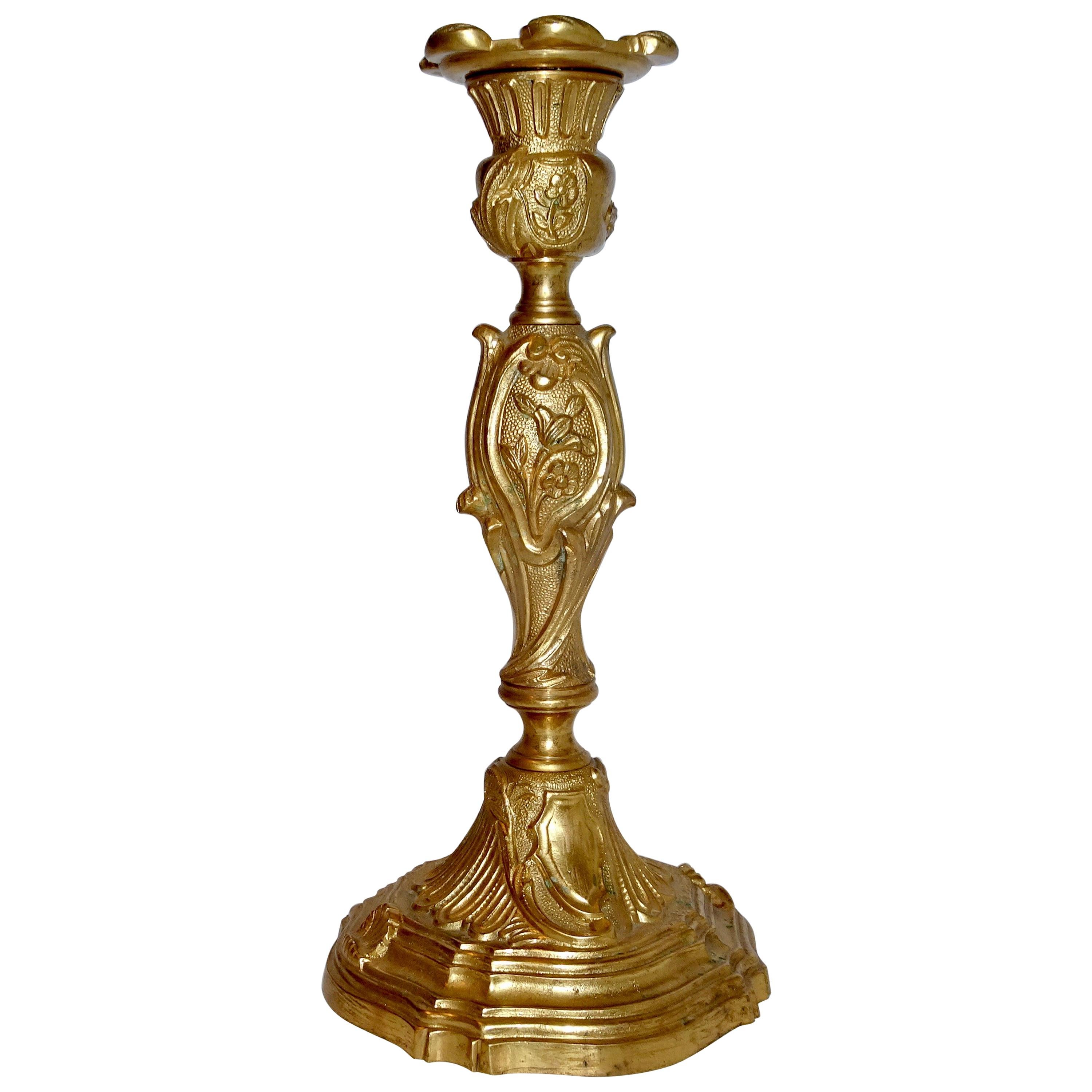 19th Century French Gold Doré Candlestick For Sale