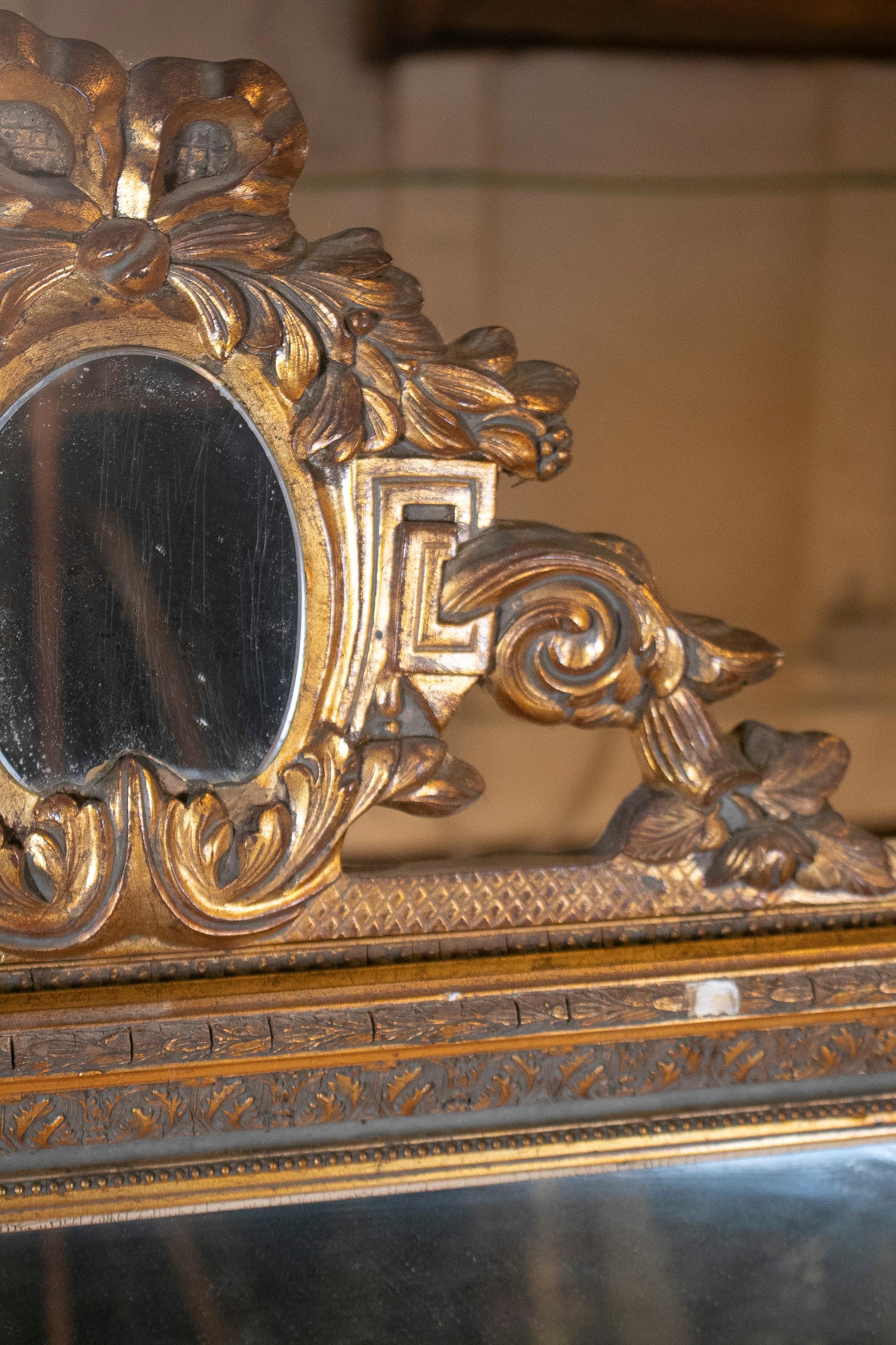 19th Century French Gold Gilt Classical Wall Mirror with Oval Mirror Atop 7