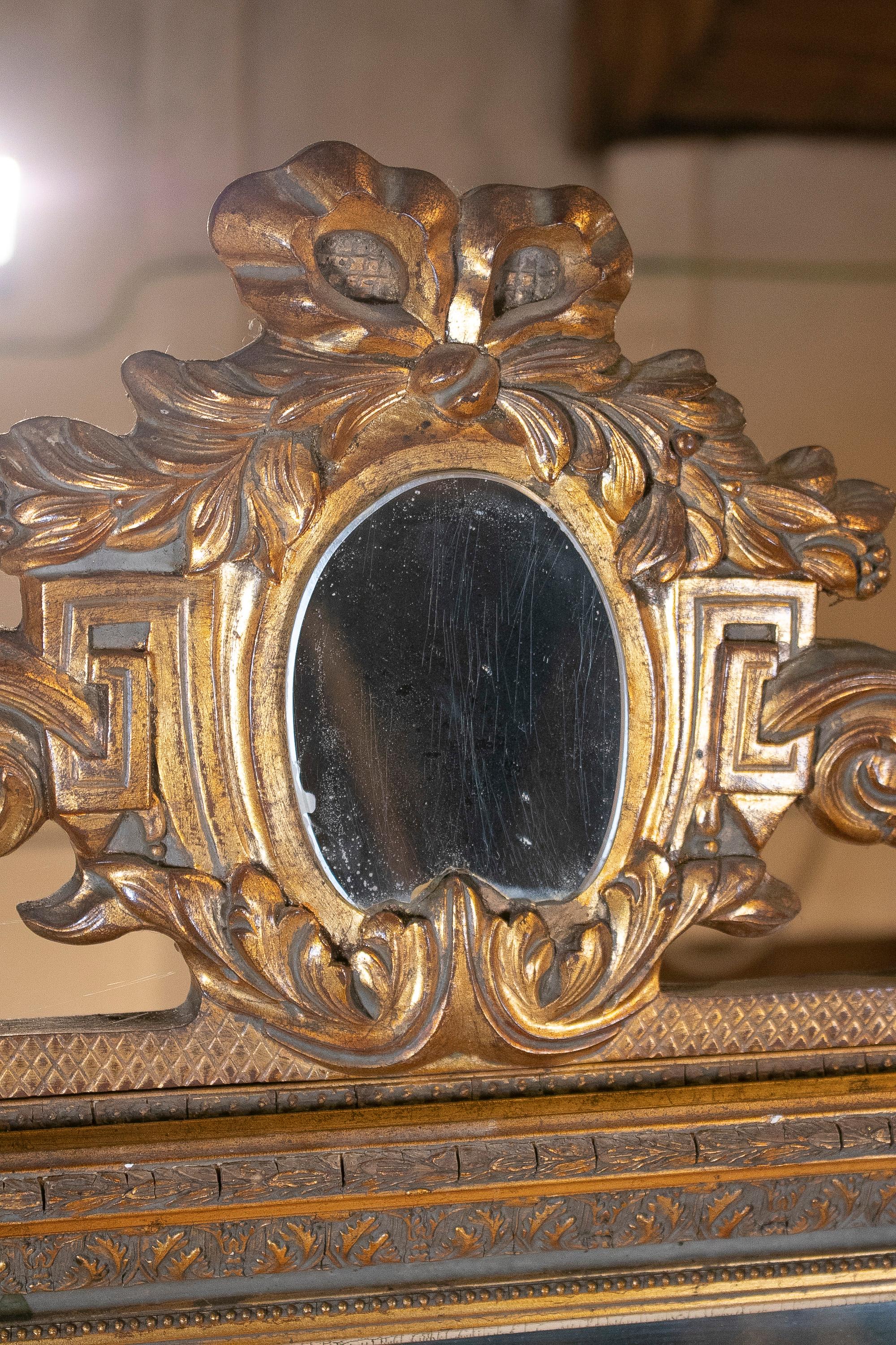 19th Century French Gold Gilt Classical Wall Mirror with Oval Mirror Atop 8