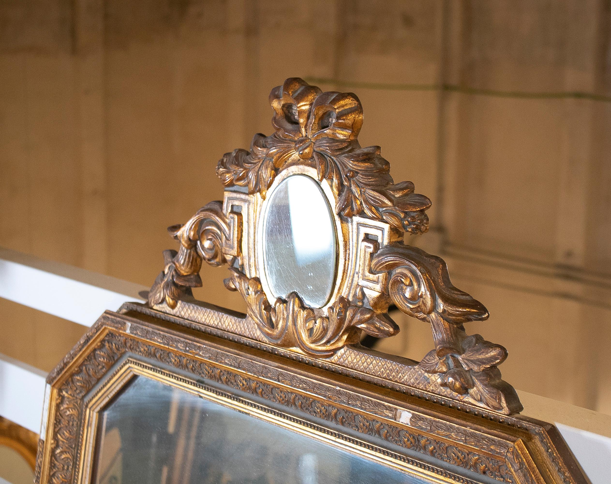 19th Century French Gold Gilt Classical Wall Mirror with Oval Mirror Atop 1