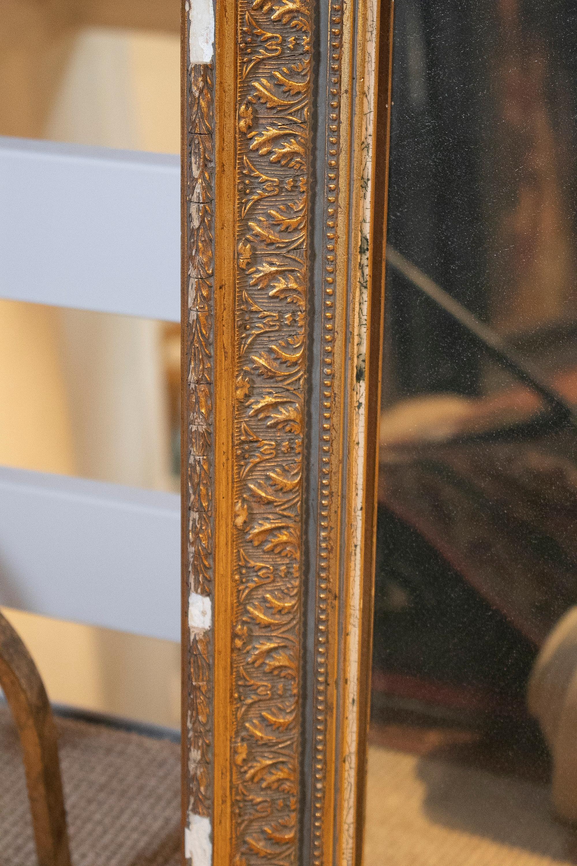 19th Century French Gold Gilt Classical Wall Mirror with Oval Mirror Atop 4