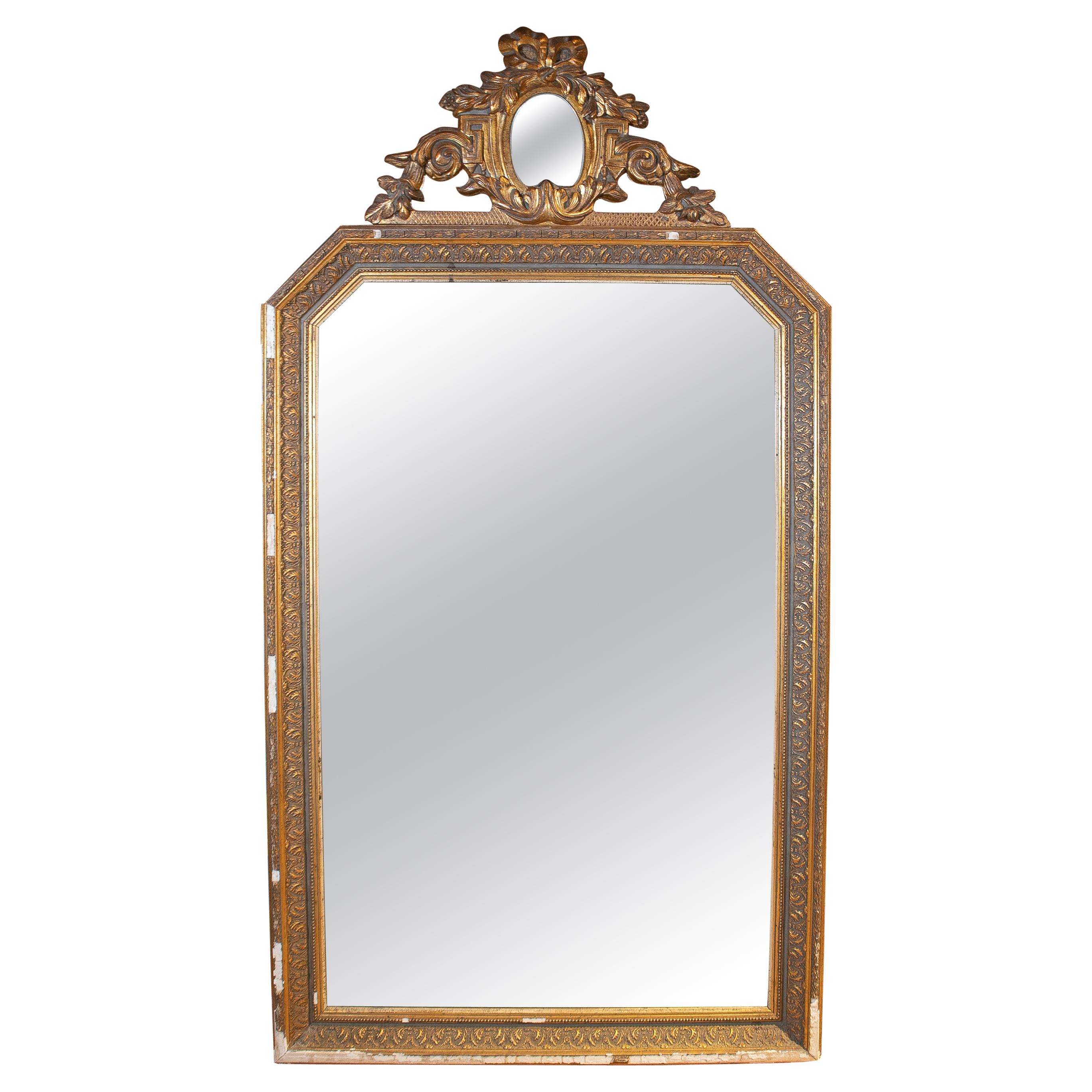 19th Century French Gold Gilt Classical Wall Mirror with Oval Mirror Atop