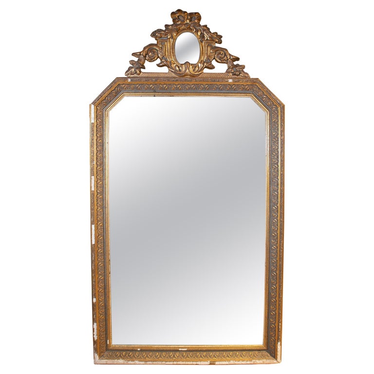 19th Century French Gold Gilt Classical Wall Mirror with Oval Mirror ...