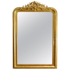 19th Century French Gold Gilt Louis Philippe Mirror with Crest