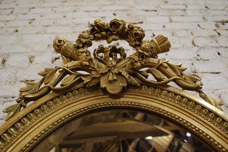 19th Century French Gold Gilt Oval Mirror with Bow and Arch at 1stDibs