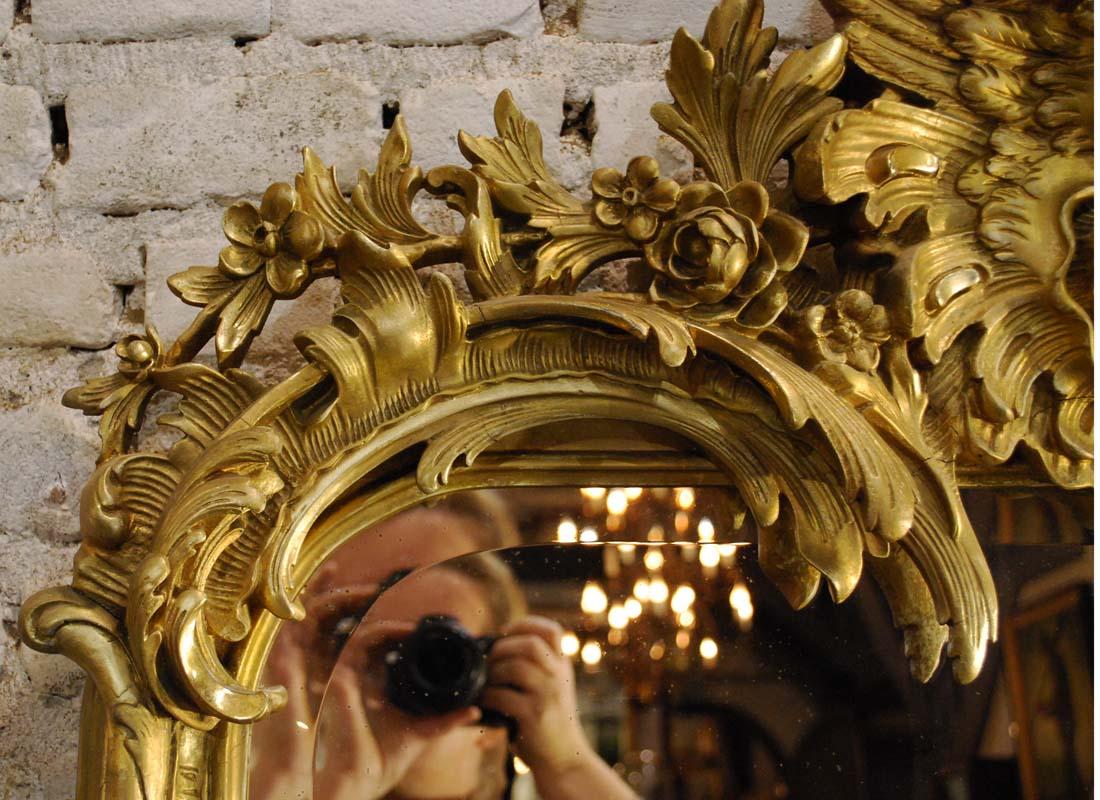 19th century French gold gilt rococo mirror with faceted glass 4