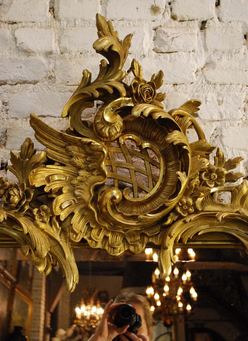 19th century French gold gilt rococo mirror with faceted glass 5